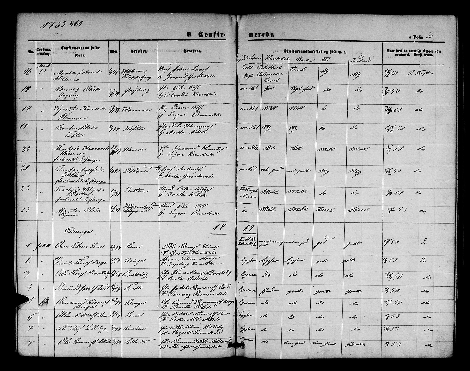Røldal sokneprestembete, SAB/A-100247: Parish register (copy) no. A 2, 1861-1886, p. 66