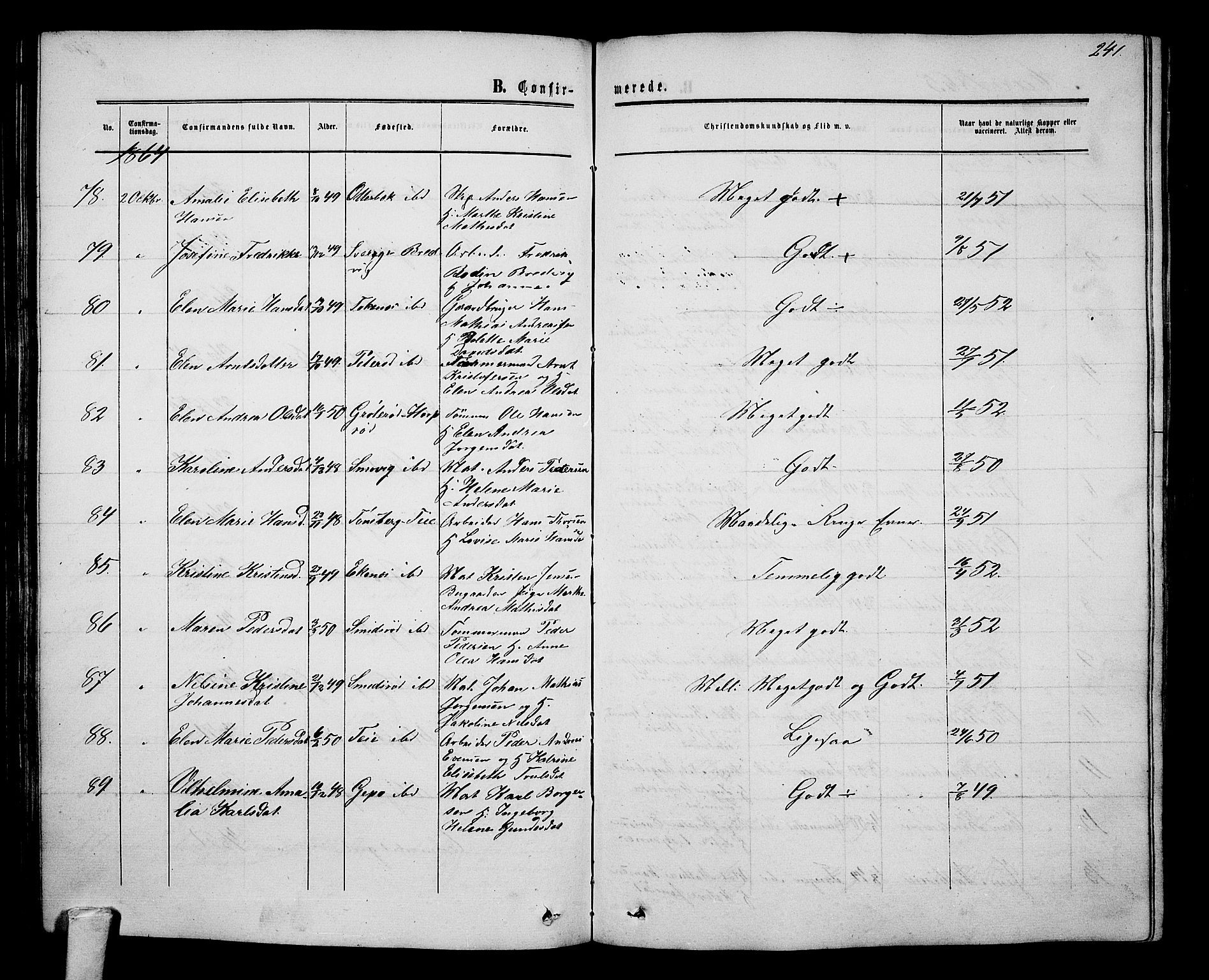 Nøtterøy kirkebøker, AV/SAKO-A-354/G/Ga/L0002: Parish register (copy) no. I 2, 1860-1877, p. 241