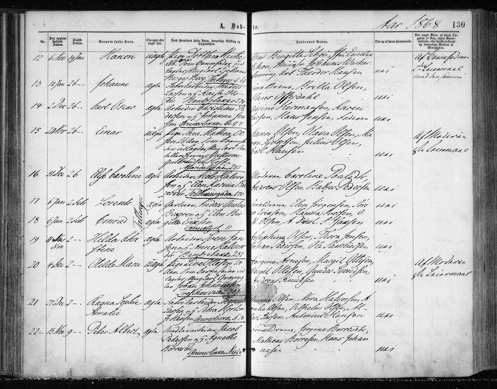 Gamle Aker prestekontor Kirkebøker, SAO/A-10617a/F/L0002: Parish register (official) no. 2, 1864-1872, p. 130