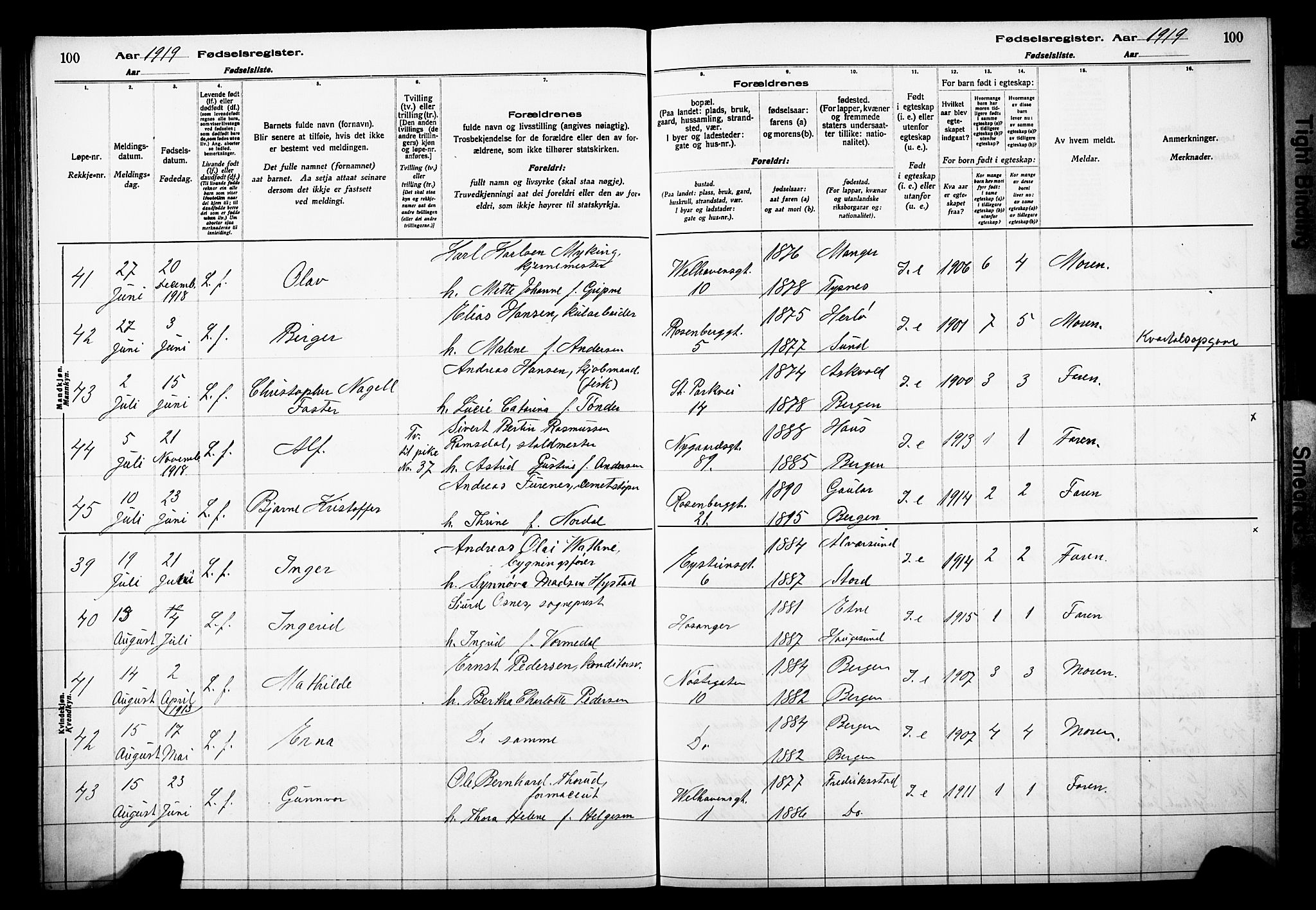 Johanneskirken sokneprestembete, AV/SAB-A-76001/I/Id/L00A1: Birth register no. A 1, 1916-1924, p. 100