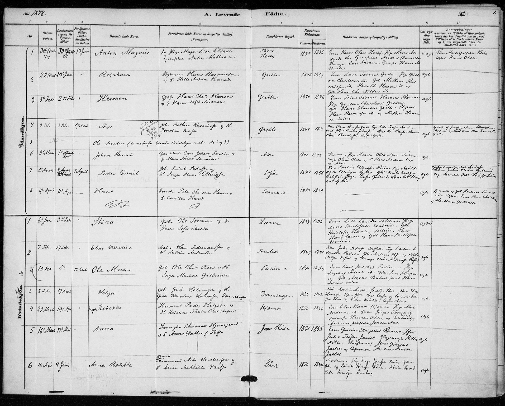 Sem kirkebøker, AV/SAKO-A-5/F/Fa/L0010: Parish register (official) no. I 10, 1878-1887, p. 1