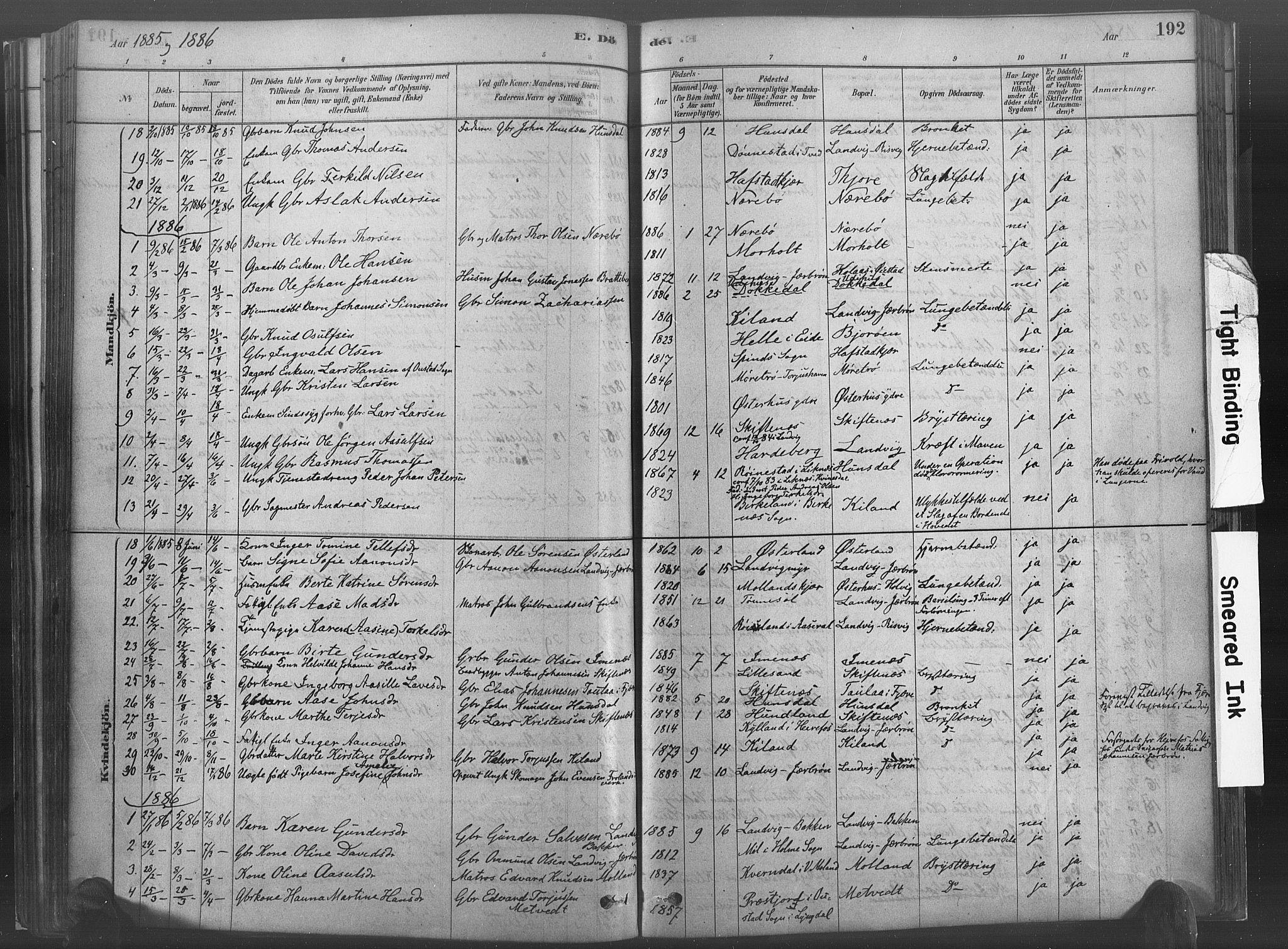 Hommedal sokneprestkontor, AV/SAK-1111-0023/F/Fa/Fab/L0006: Parish register (official) no. A 6, 1878-1897, p. 192