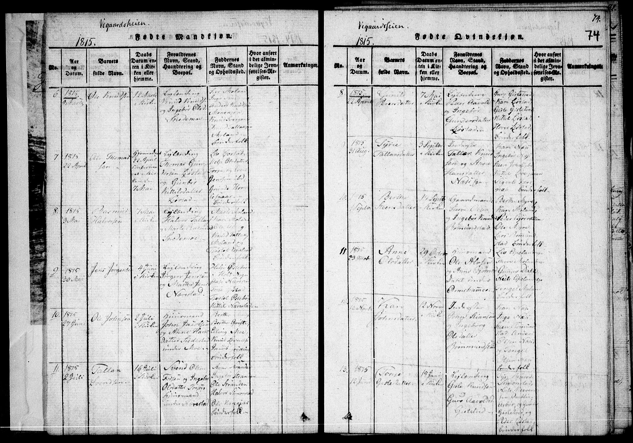 Holt sokneprestkontor, AV/SAK-1111-0021/F/Fa/L0005: Parish register (official) no. A 5, 1813-1821, p. 74