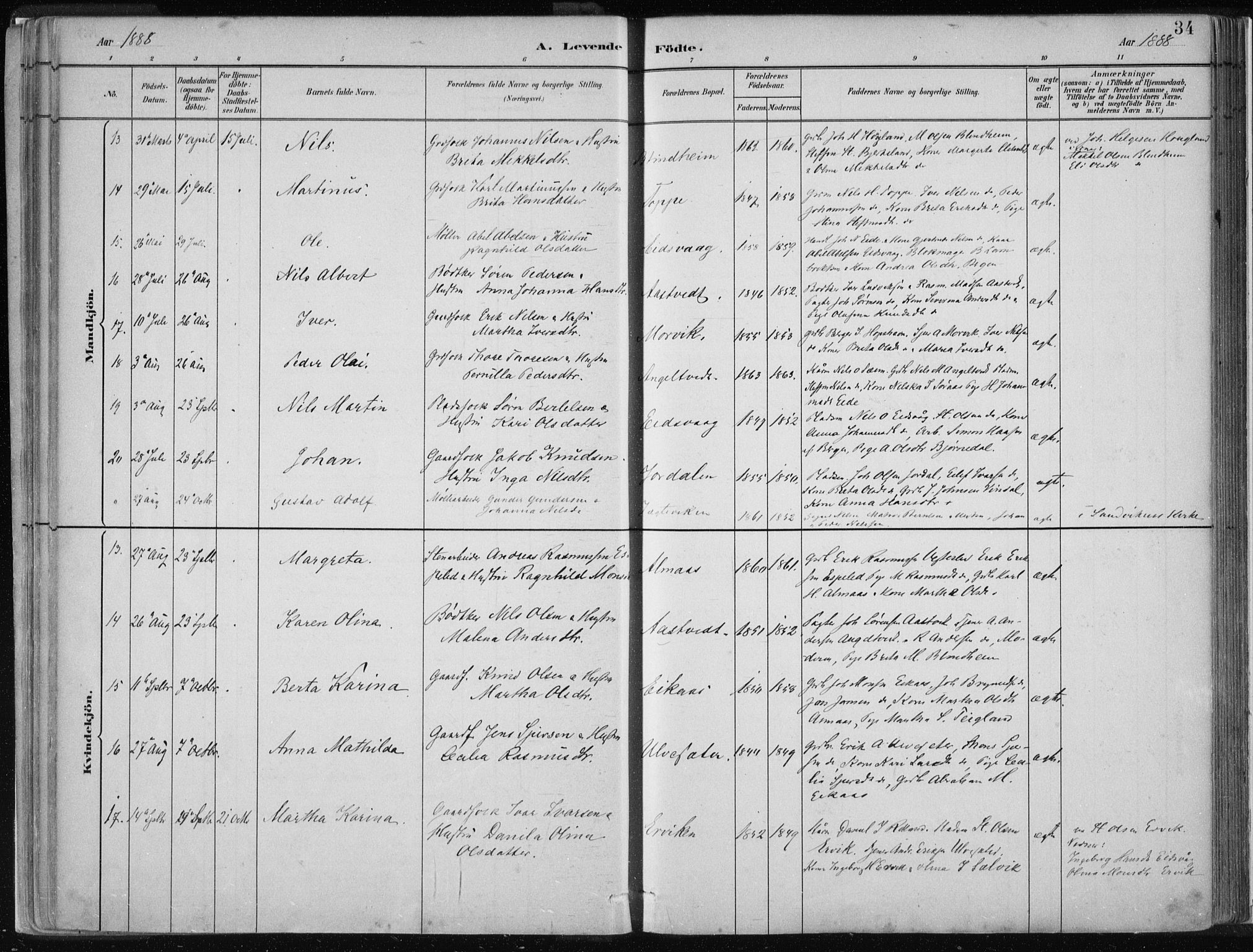 Hamre sokneprestembete, AV/SAB-A-75501/H/Ha/Haa/Haad/L0001: Parish register (official) no. D  1, 1882-1906, p. 34