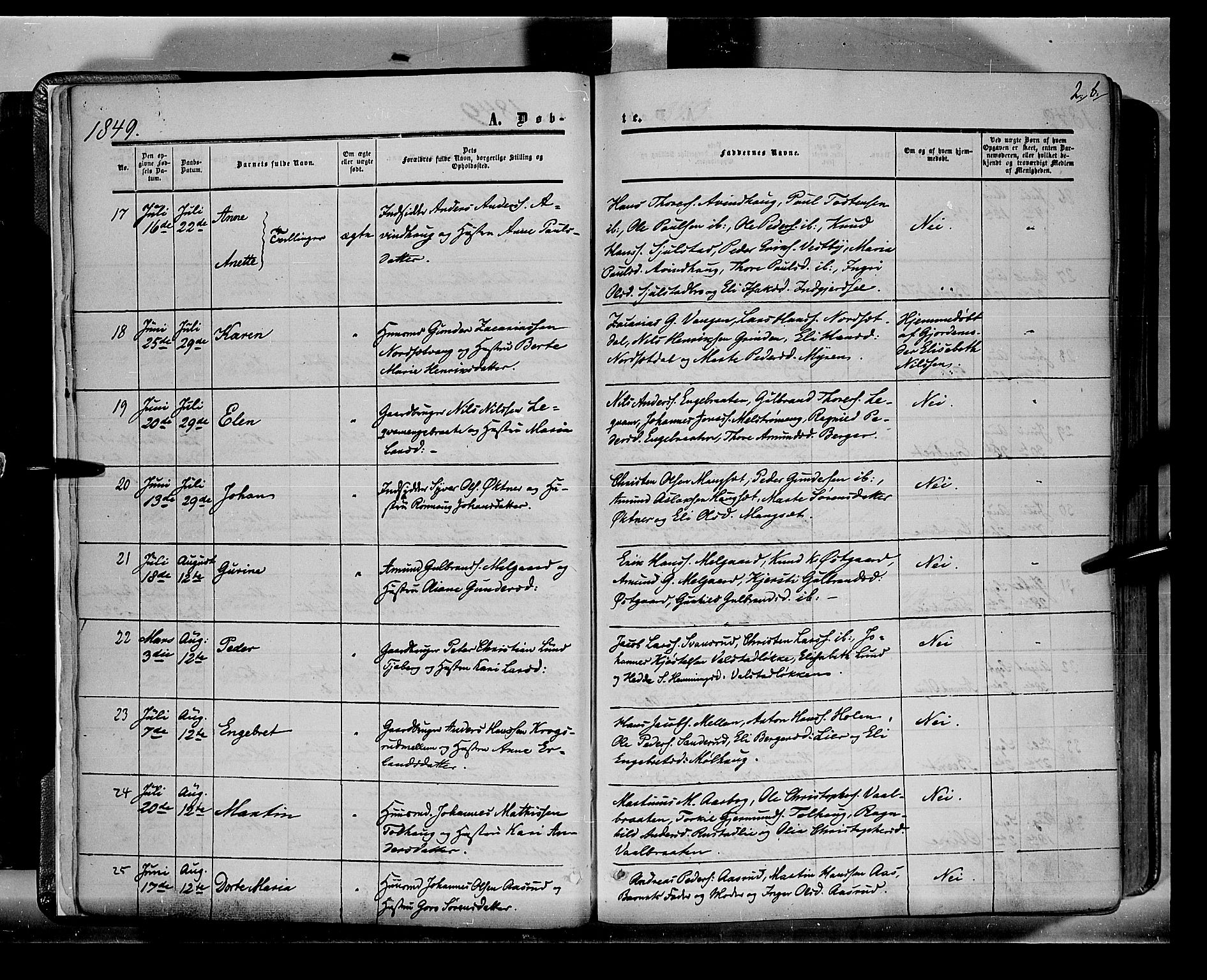 Sør-Odal prestekontor, AV/SAH-PREST-030/H/Ha/Haa/L0001: Parish register (official) no. 1, 1849-1859, p. 2b