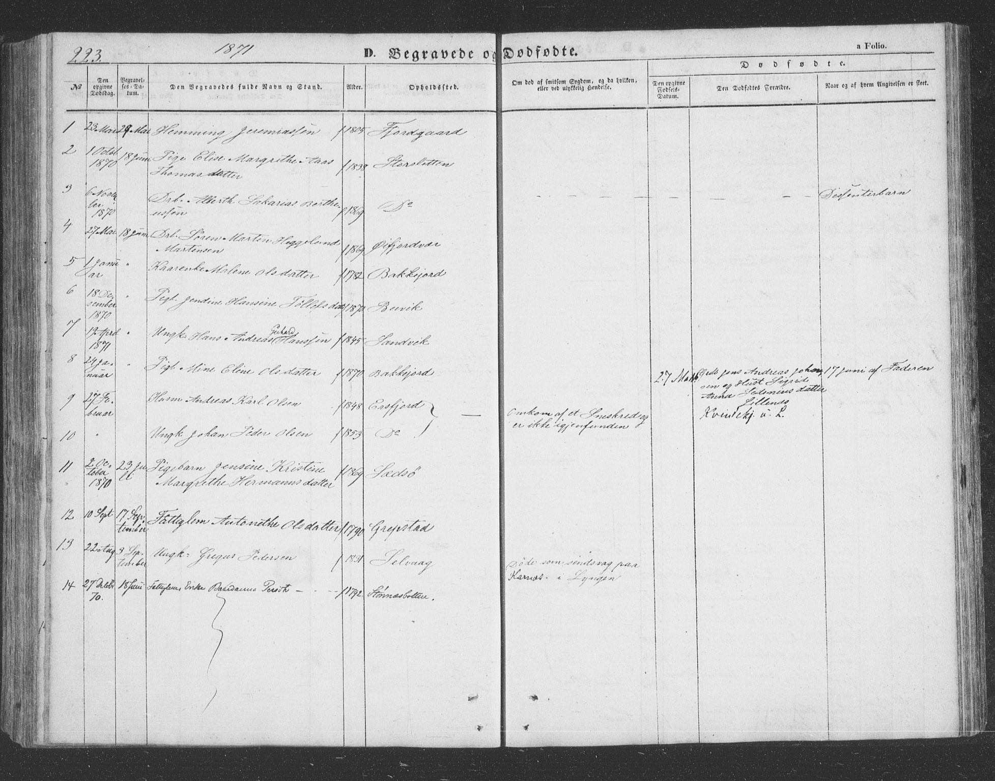Lenvik sokneprestembete, SATØ/S-1310/H/Ha/Hab/L0020klokker: Parish register (copy) no. 20, 1855-1883, p. 223