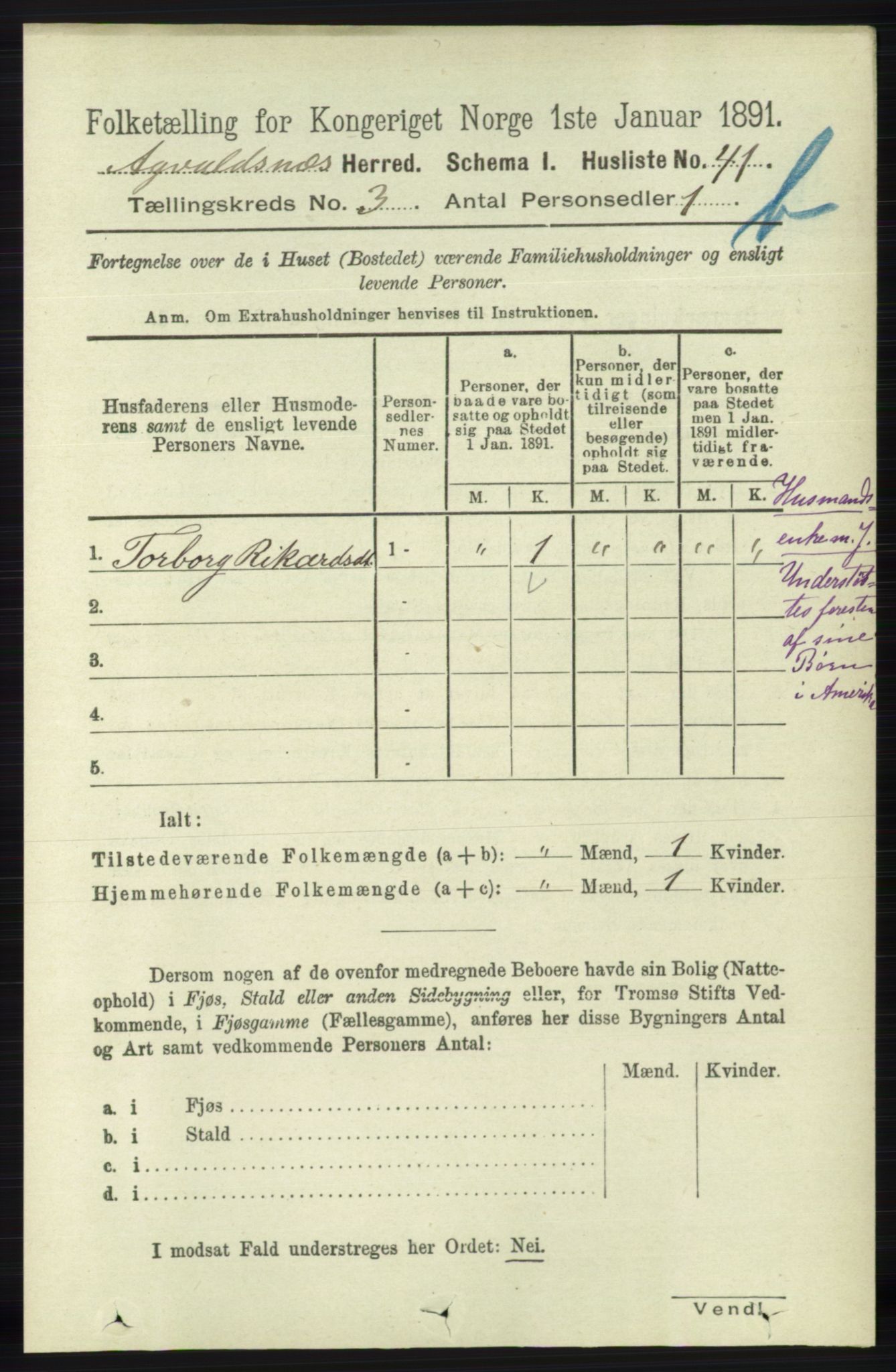 RA, 1891 census for 1147 Avaldsnes, 1891, p. 2539