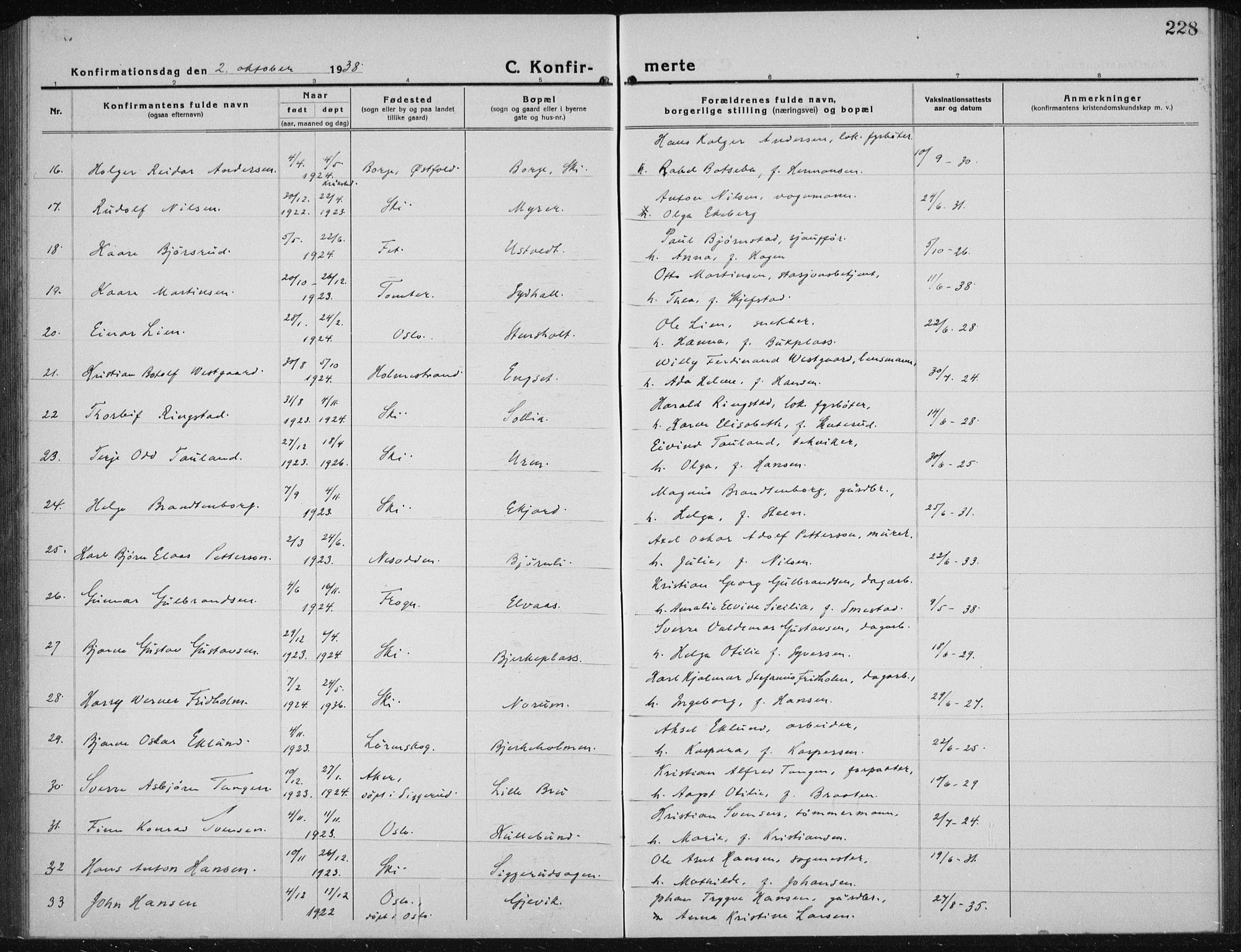 Kråkstad prestekontor Kirkebøker, AV/SAO-A-10125a/G/Gb/L0002: Parish register (copy) no. II 2, 1921-1941, p. 228