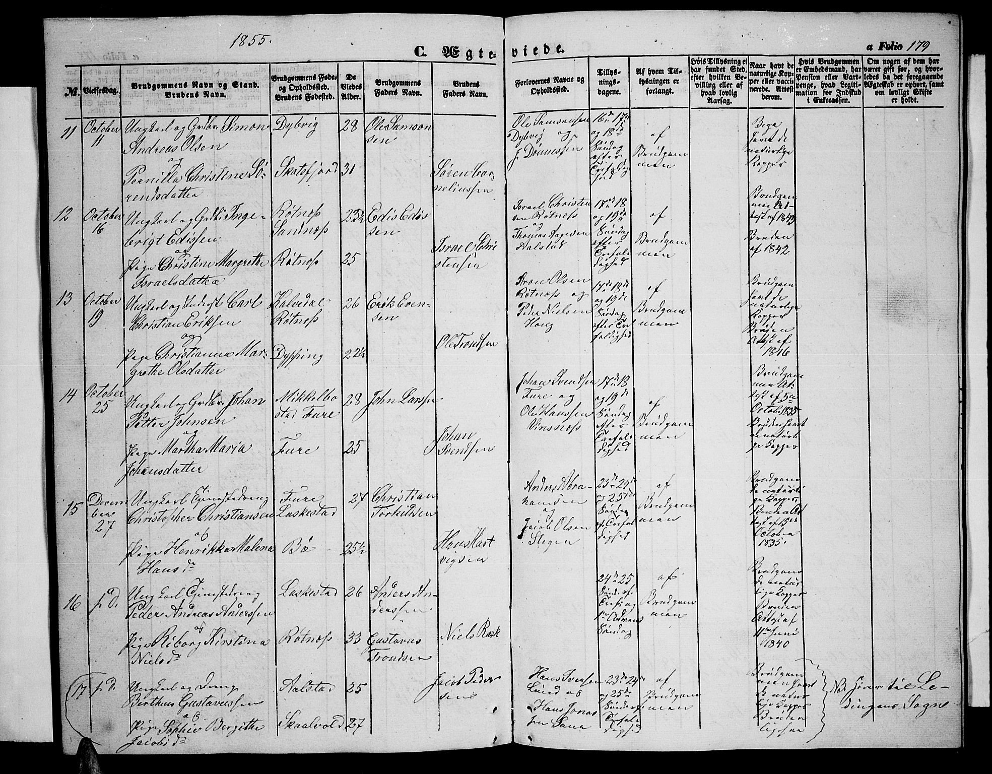 Ministerialprotokoller, klokkerbøker og fødselsregistre - Nordland, SAT/A-1459/855/L0814: Parish register (copy) no. 855C03, 1851-1864, p. 179