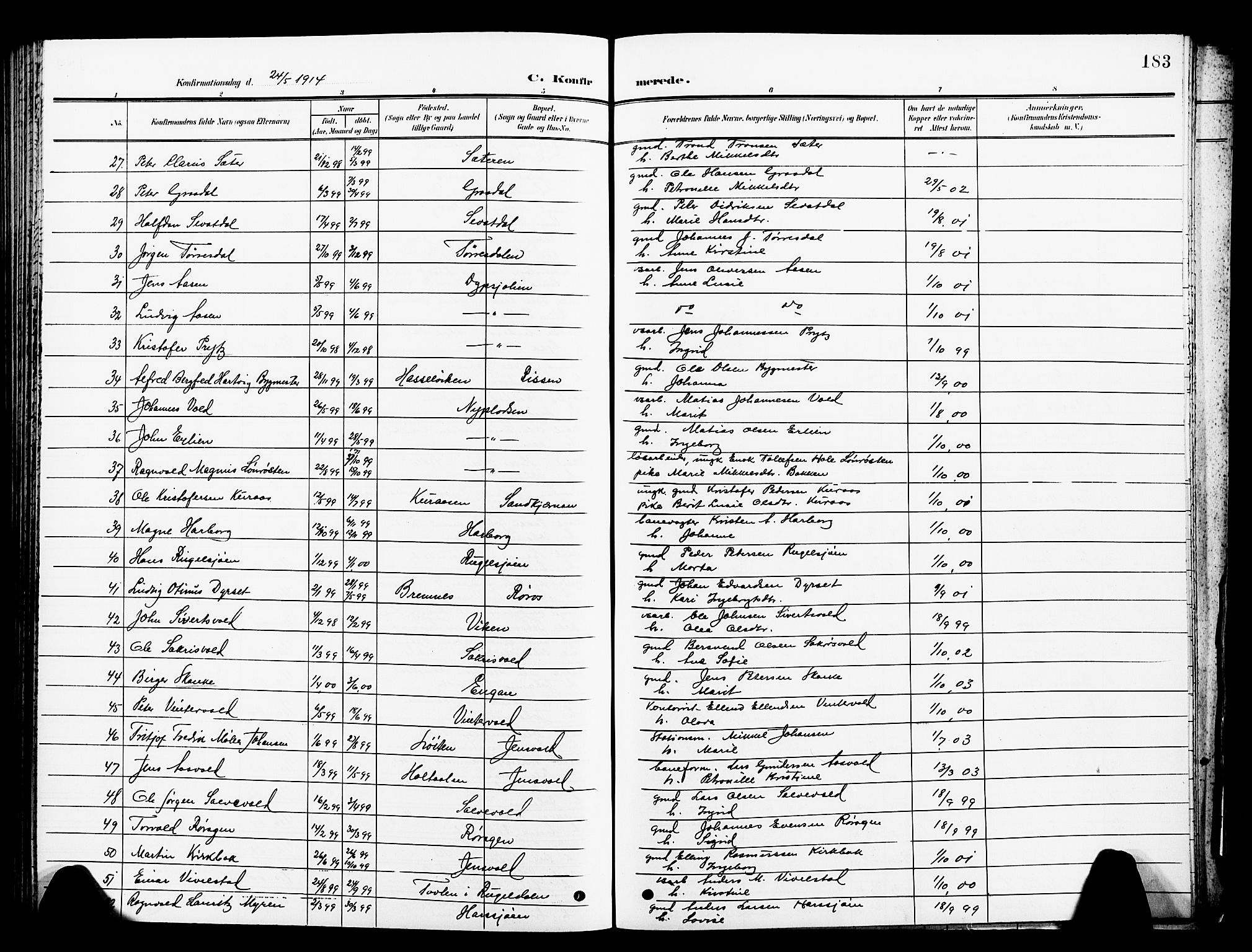 Ministerialprotokoller, klokkerbøker og fødselsregistre - Sør-Trøndelag, SAT/A-1456/681/L0942: Parish register (copy) no. 681C06, 1906-1925, p. 183