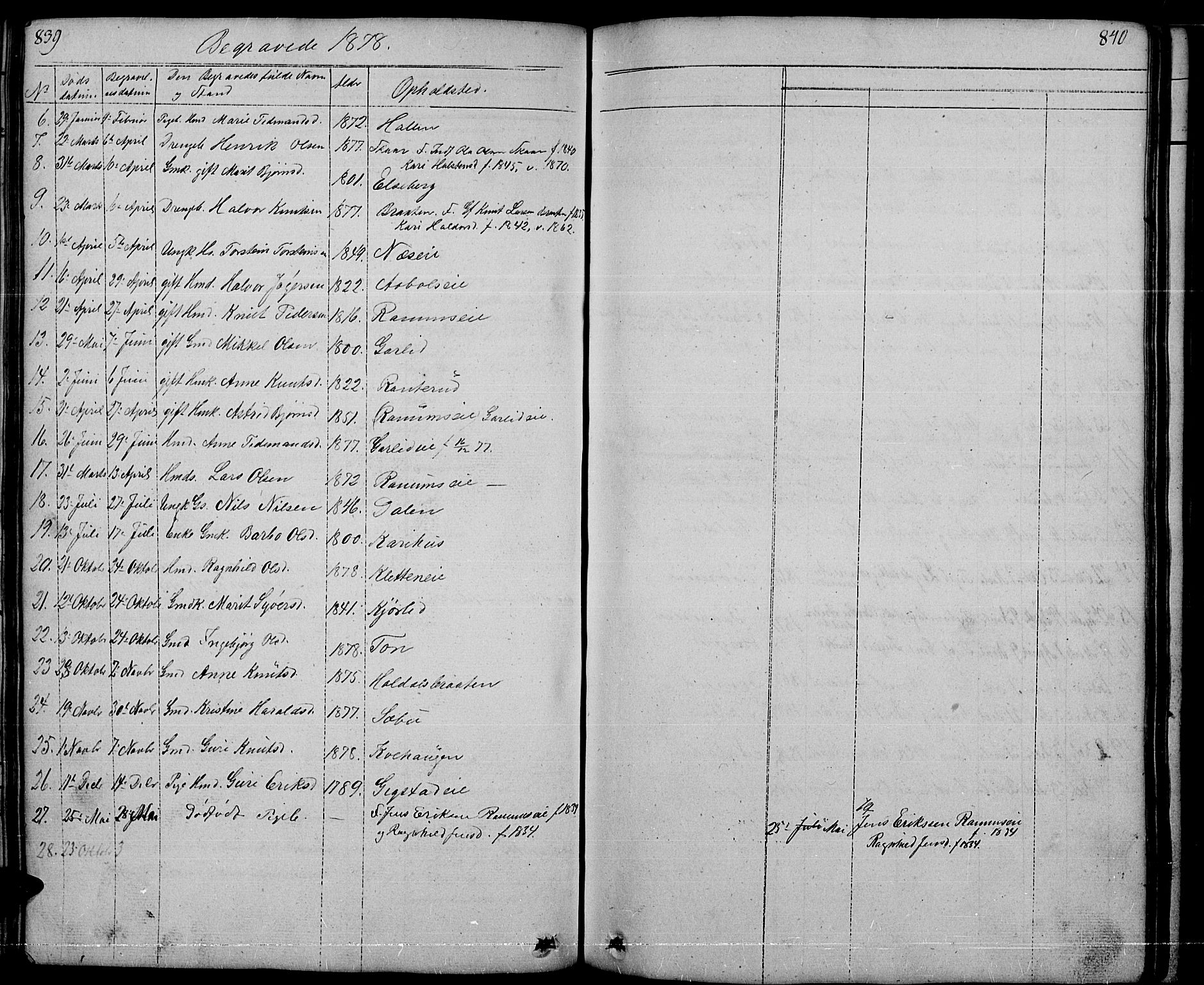 Nord-Aurdal prestekontor, SAH/PREST-132/H/Ha/Hab/L0001: Parish register (copy) no. 1, 1834-1887, p. 839-840