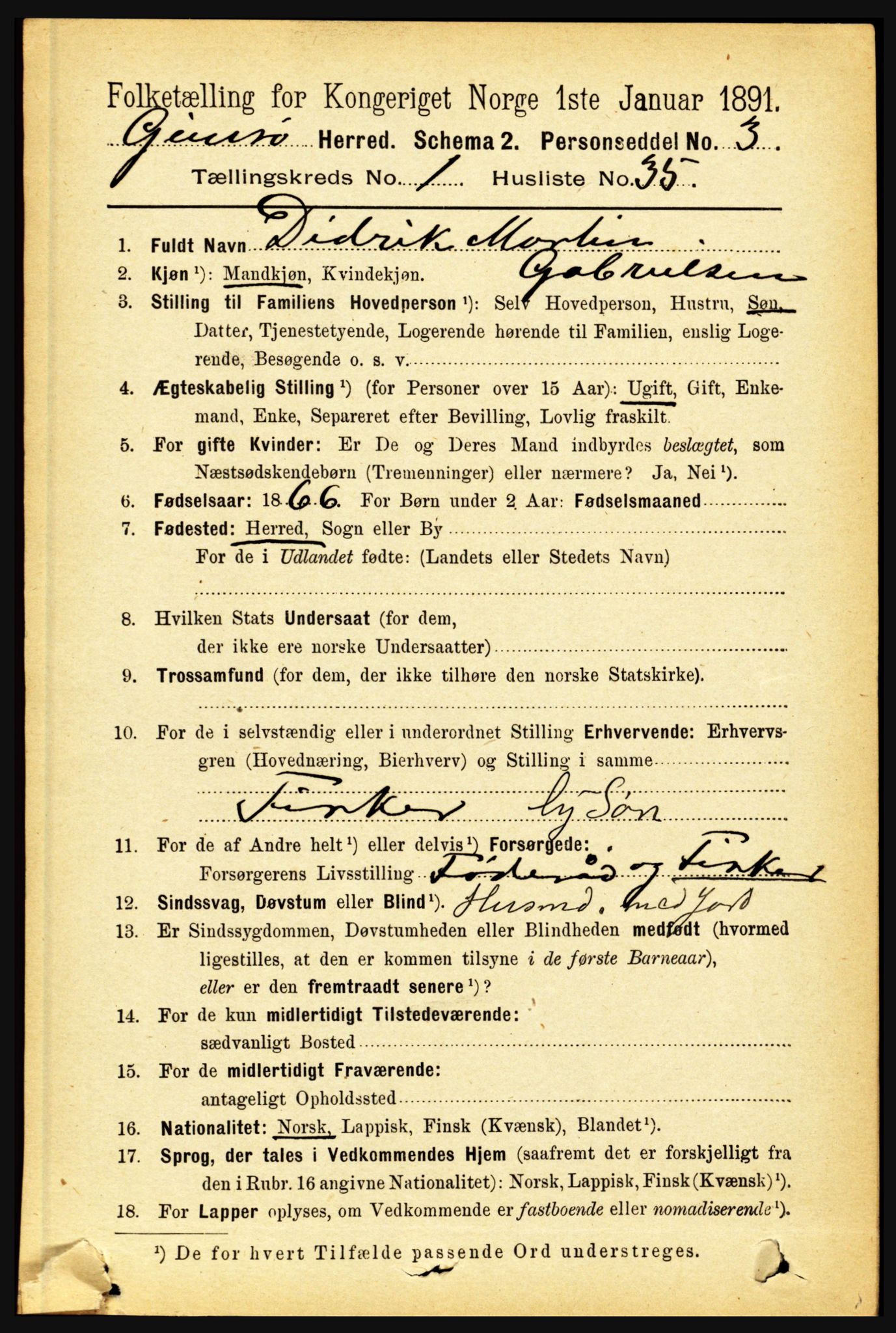 RA, 1891 census for 1864 Gimsøy, 1891, p. 286