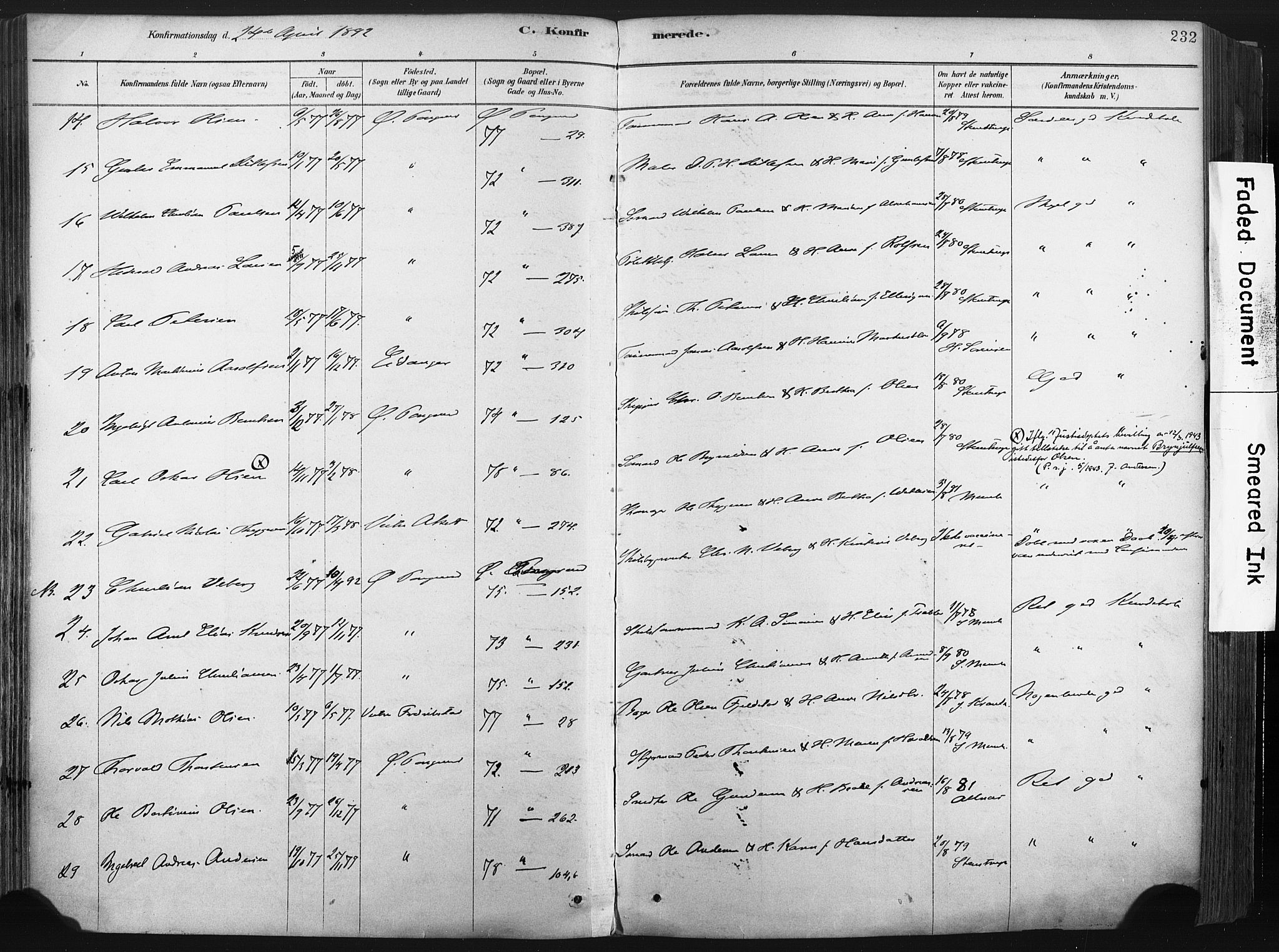 Porsgrunn kirkebøker , AV/SAKO-A-104/F/Fa/L0008: Parish register (official) no. 8, 1878-1895, p. 232