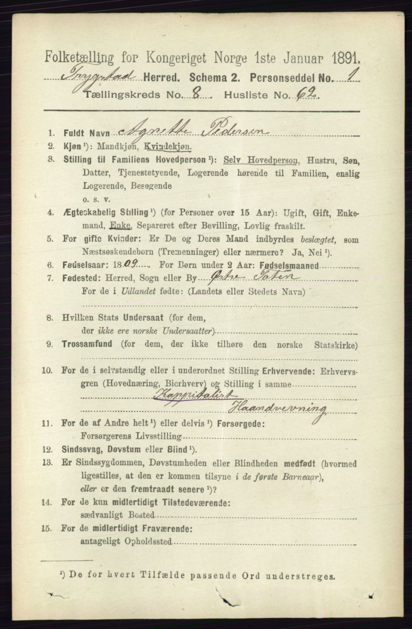 RA, 1891 Census for 0122 Trøgstad, 1891, p. 3827