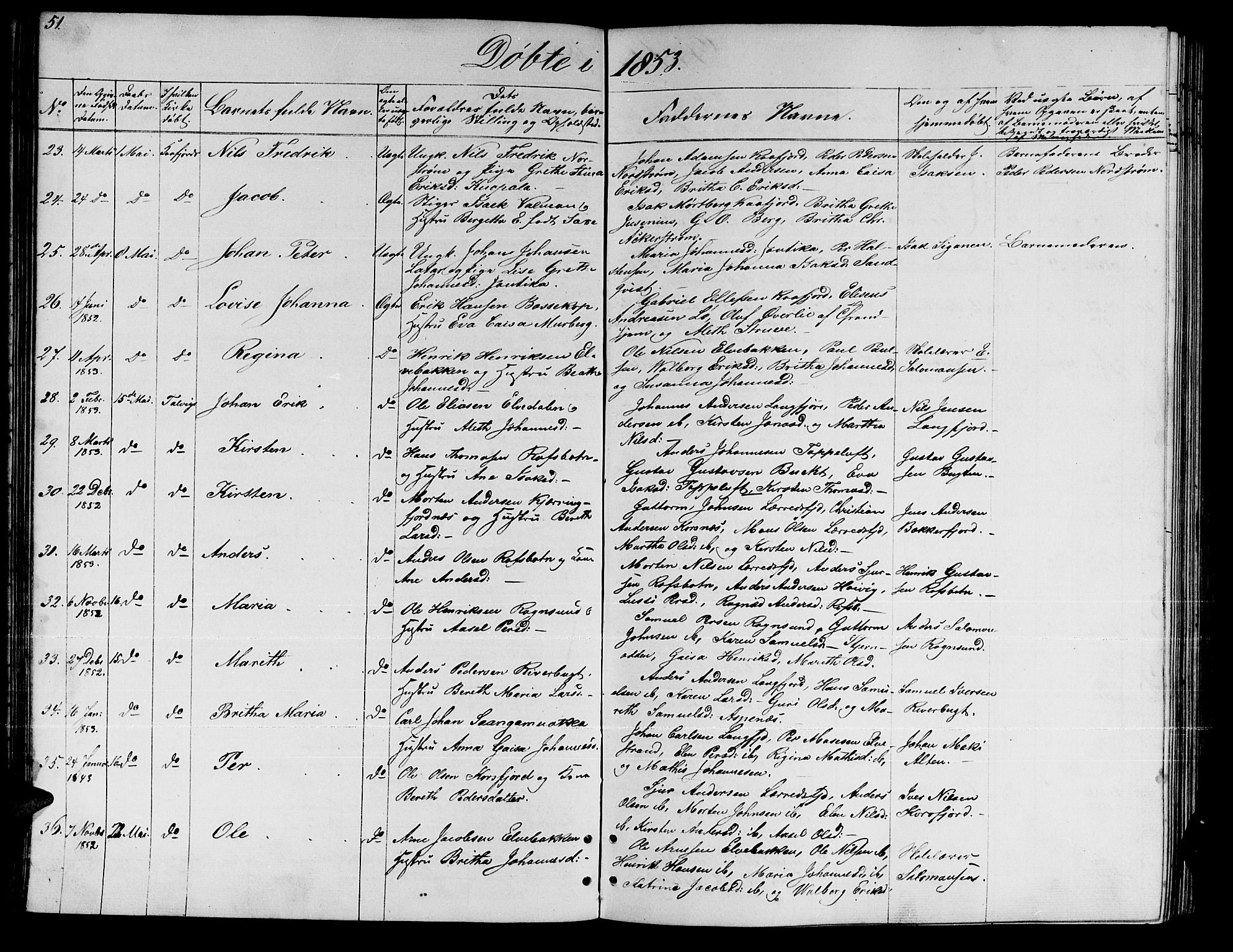 Talvik sokneprestkontor, SATØ/S-1337/H/Hb/L0001klokker: Parish register (copy) no. 1, 1847-1863, p. 51
