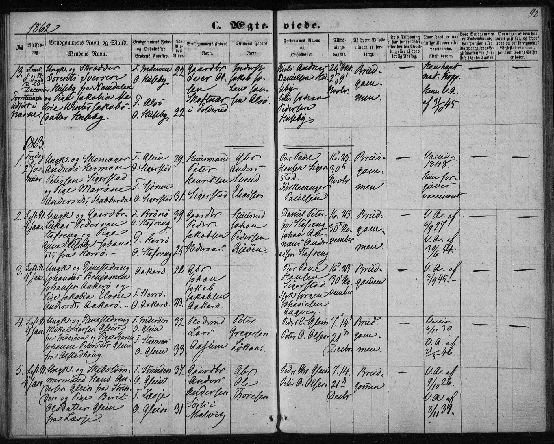 Ministerialprotokoller, klokkerbøker og fødselsregistre - Nordland, AV/SAT-A-1459/835/L0523: Parish register (official) no. 835A01, 1855-1865, p. 92