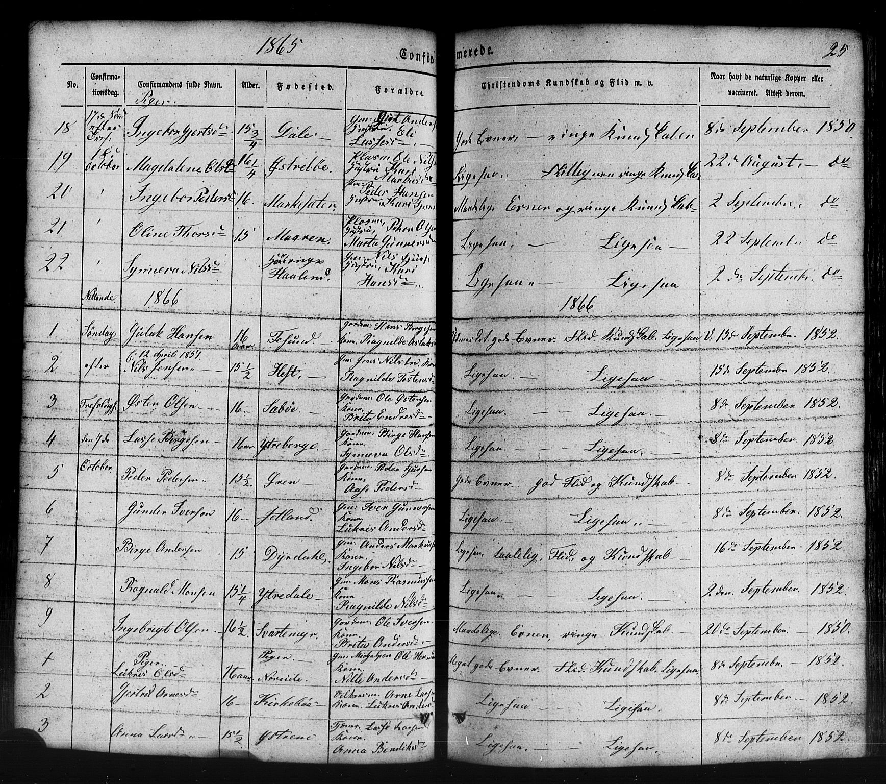 Lavik sokneprestembete, AV/SAB-A-80901: Parish register (copy) no. B 1, 1854-1881, p. 25