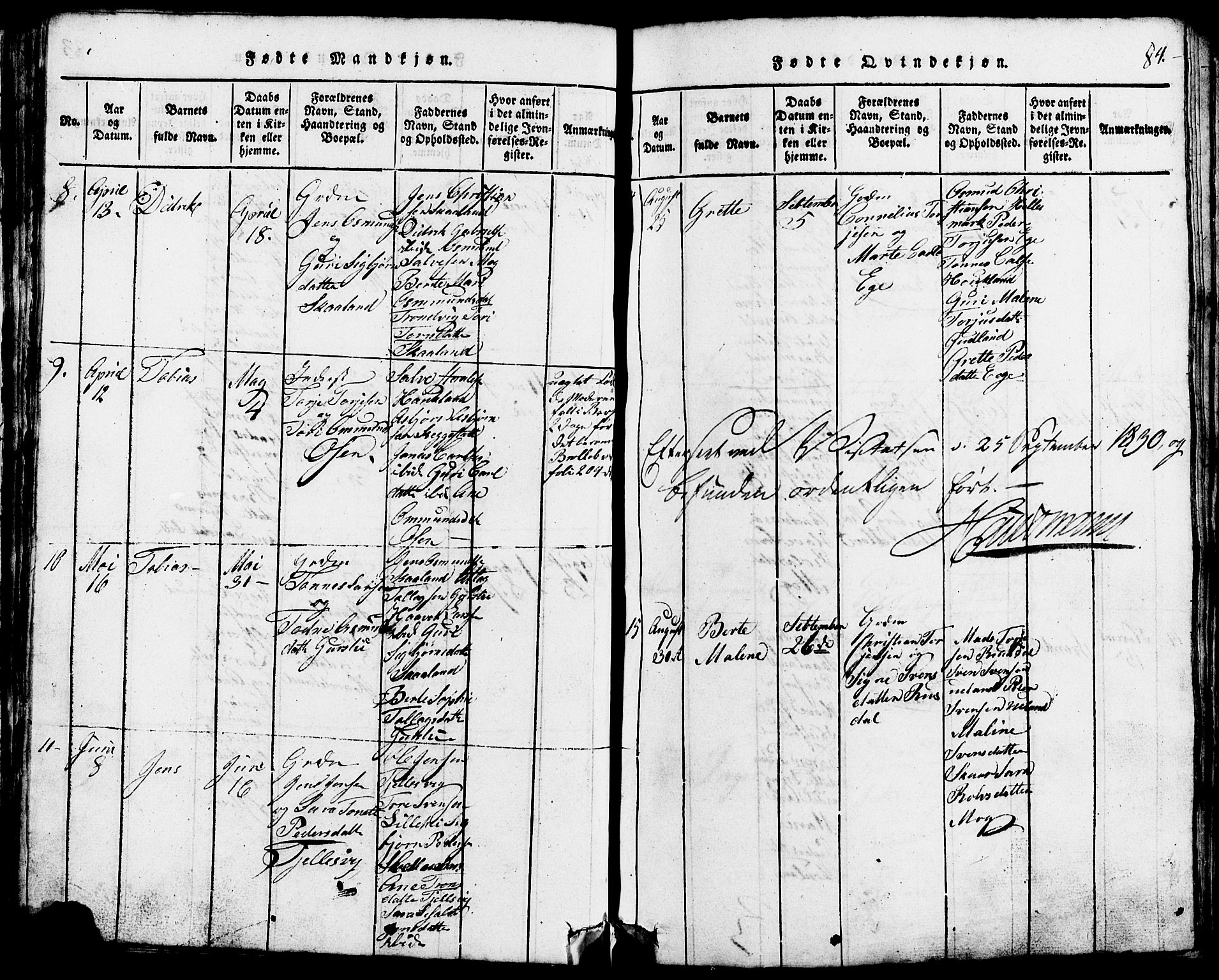 Lund sokneprestkontor, SAST/A-101809/S07/L0002: Parish register (copy) no. B 2, 1816-1832, p. 84