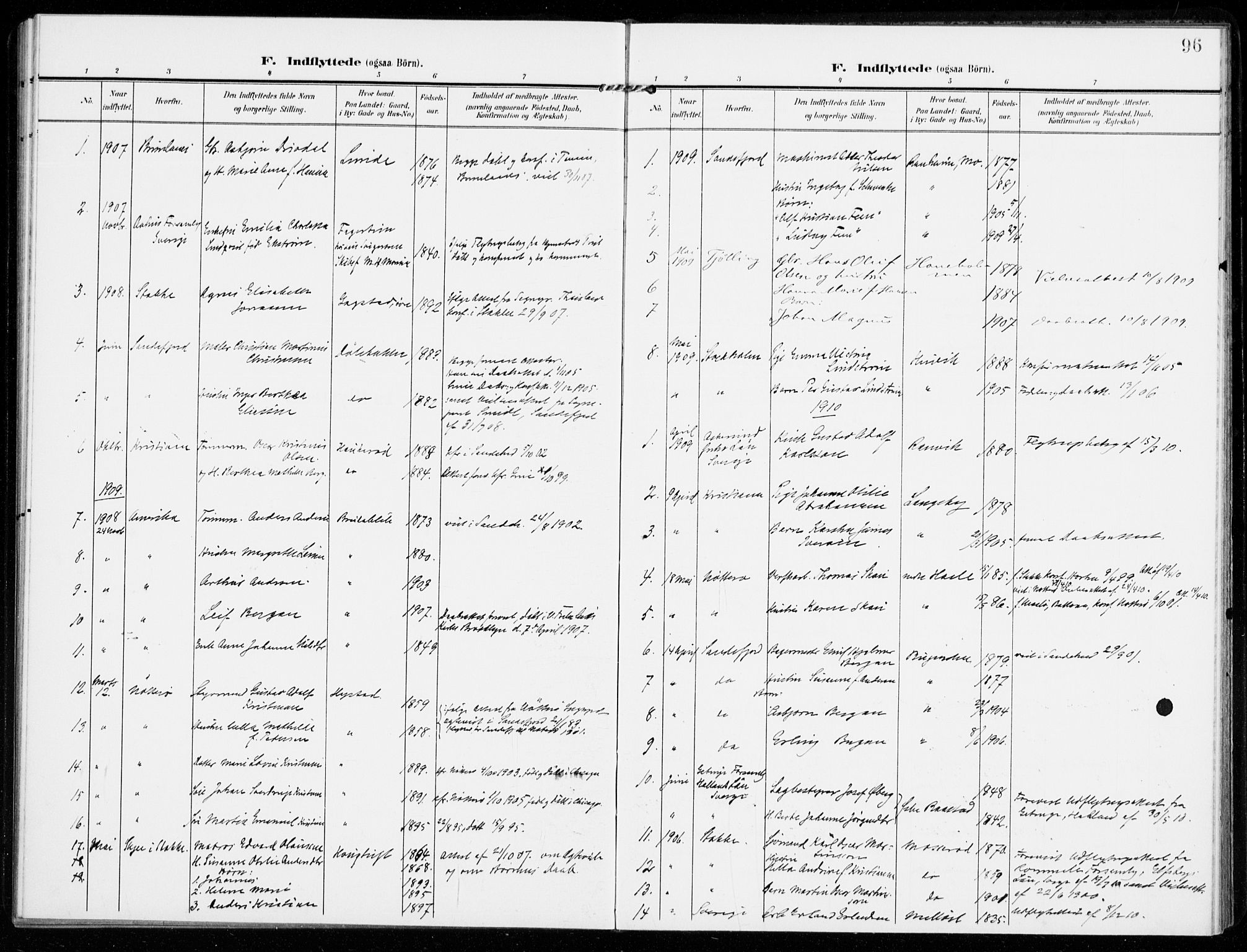 Sandar kirkebøker, SAKO/A-243/F/Fa/L0019: Parish register (official) no. 19, 1908-1914, p. 96