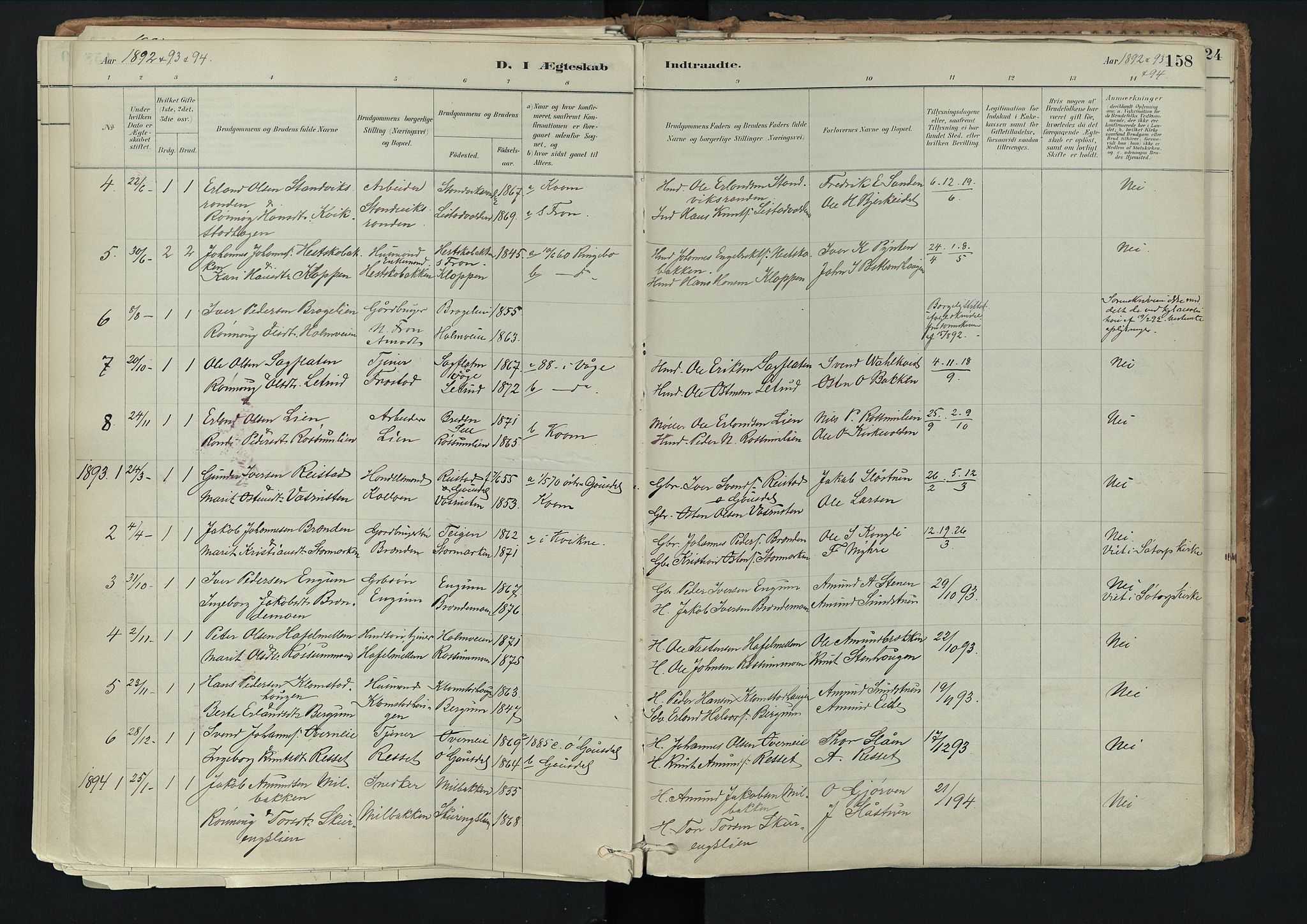 Nord-Fron prestekontor, SAH/PREST-080/H/Ha/Haa/L0003: Parish register (official) no. 3, 1884-1914, p. 158