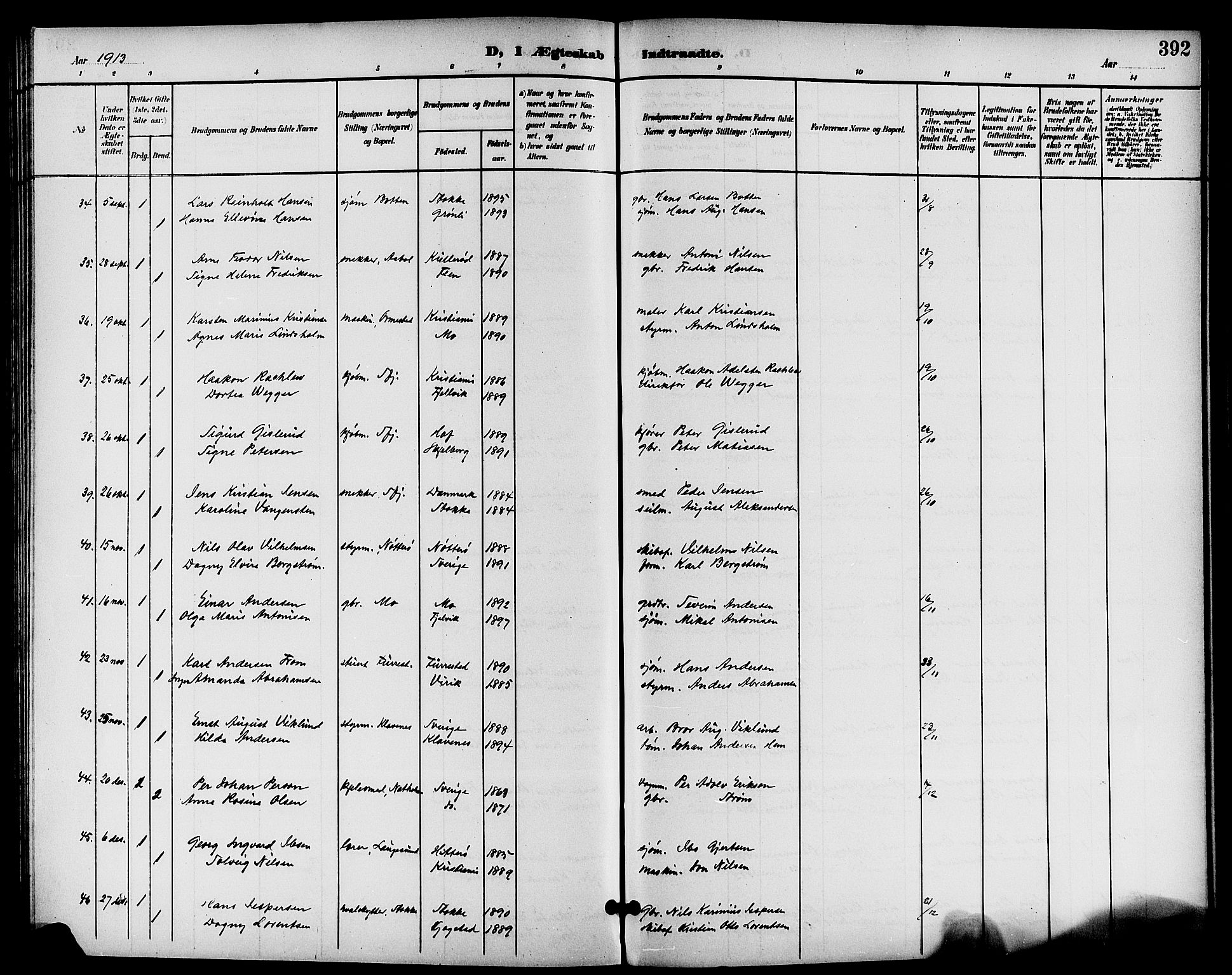 Sandar kirkebøker, AV/SAKO-A-243/G/Ga/L0002: Parish register (copy) no. 2, 1900-1915, p. 392