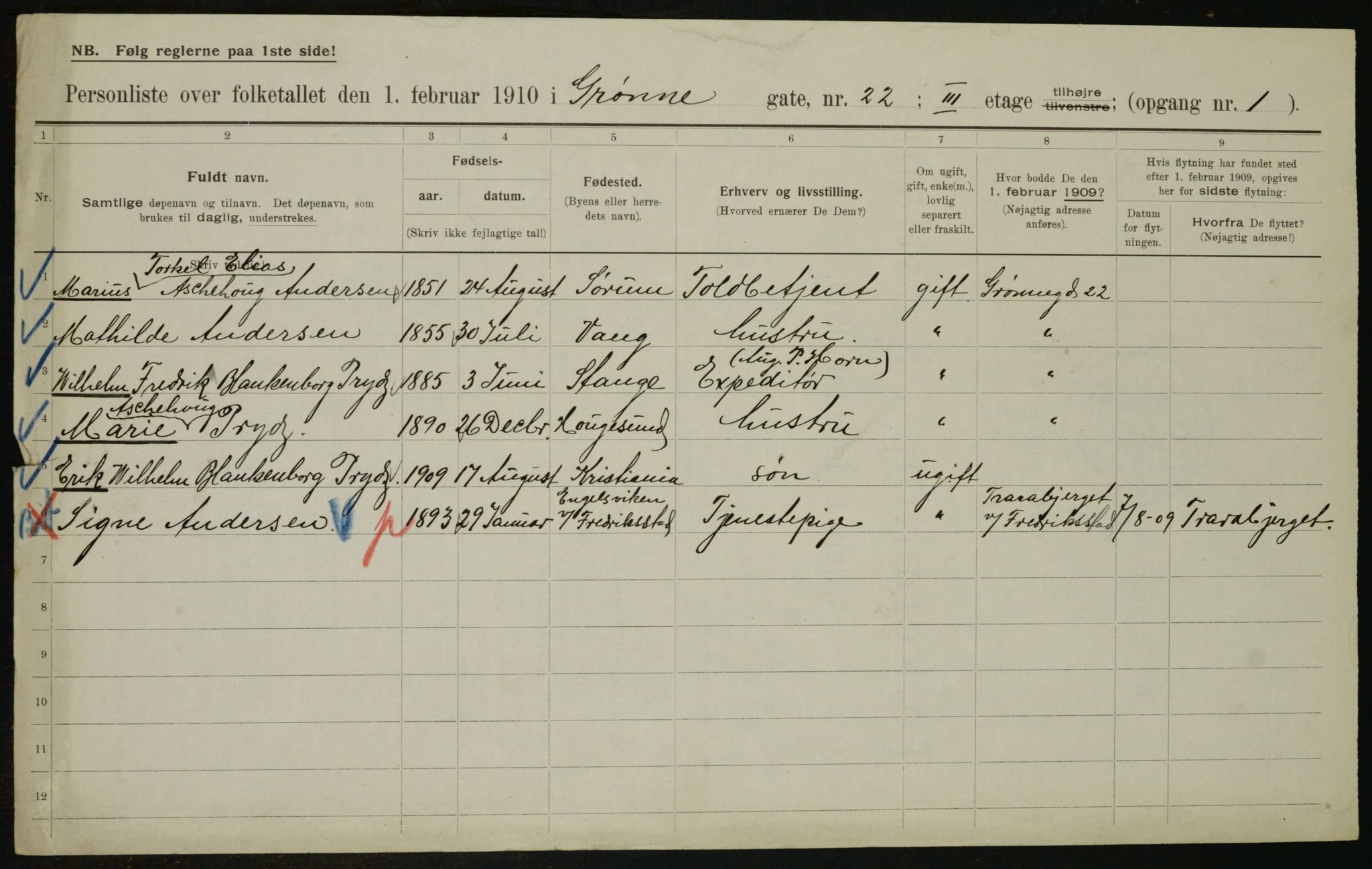 OBA, Municipal Census 1910 for Kristiania, 1910, p. 31117