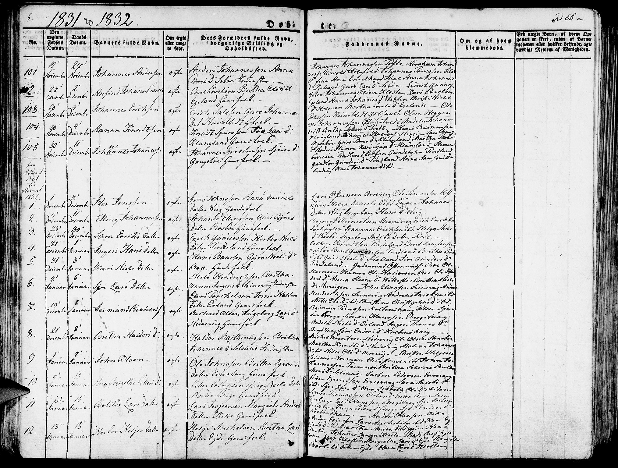 Fjelberg sokneprestembete, SAB/A-75201/H/Haa: Parish register (official) no. A 5, 1822-1834, p. 65