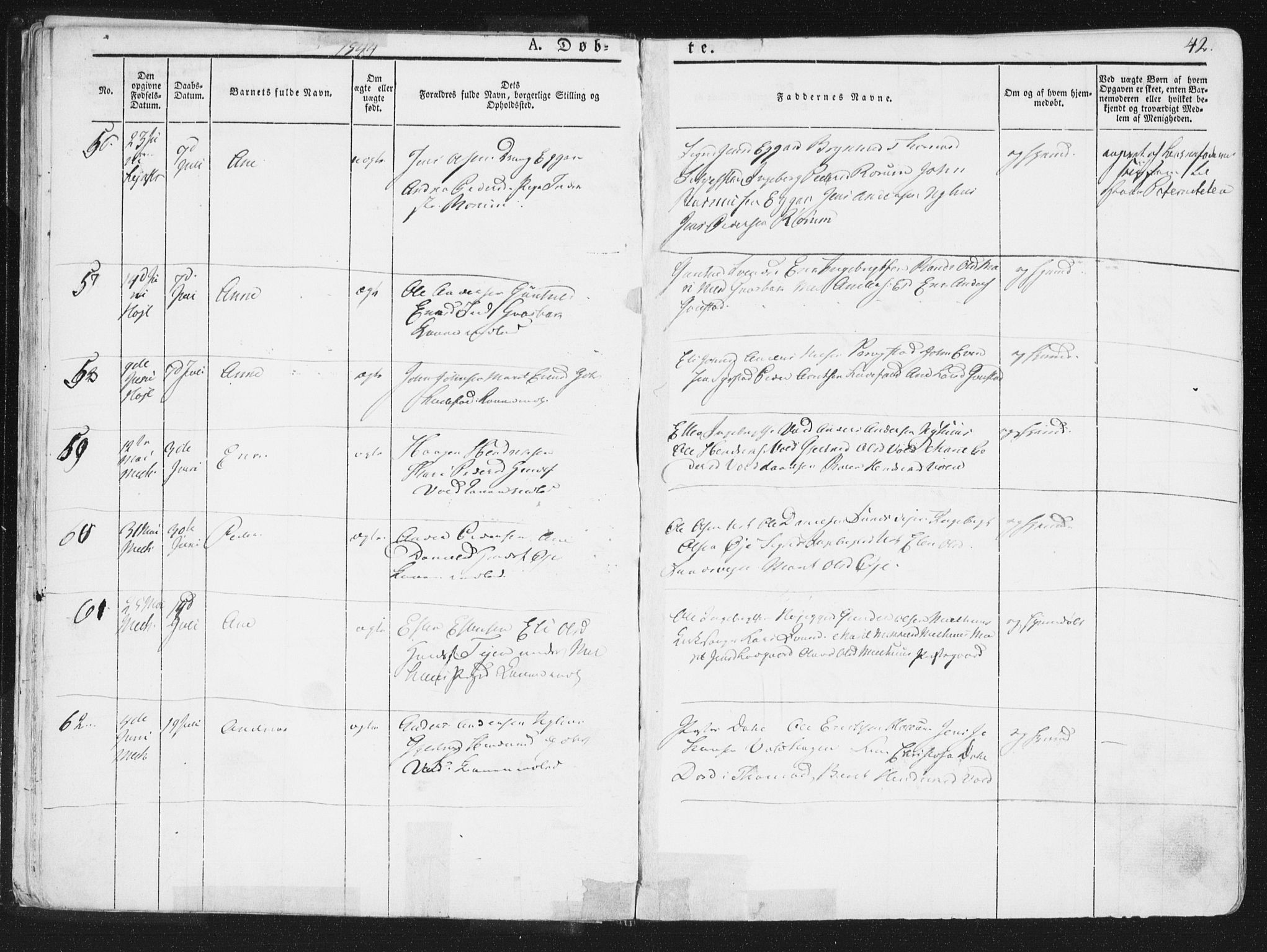 Ministerialprotokoller, klokkerbøker og fødselsregistre - Sør-Trøndelag, AV/SAT-A-1456/691/L1074: Parish register (official) no. 691A06, 1842-1852, p. 42