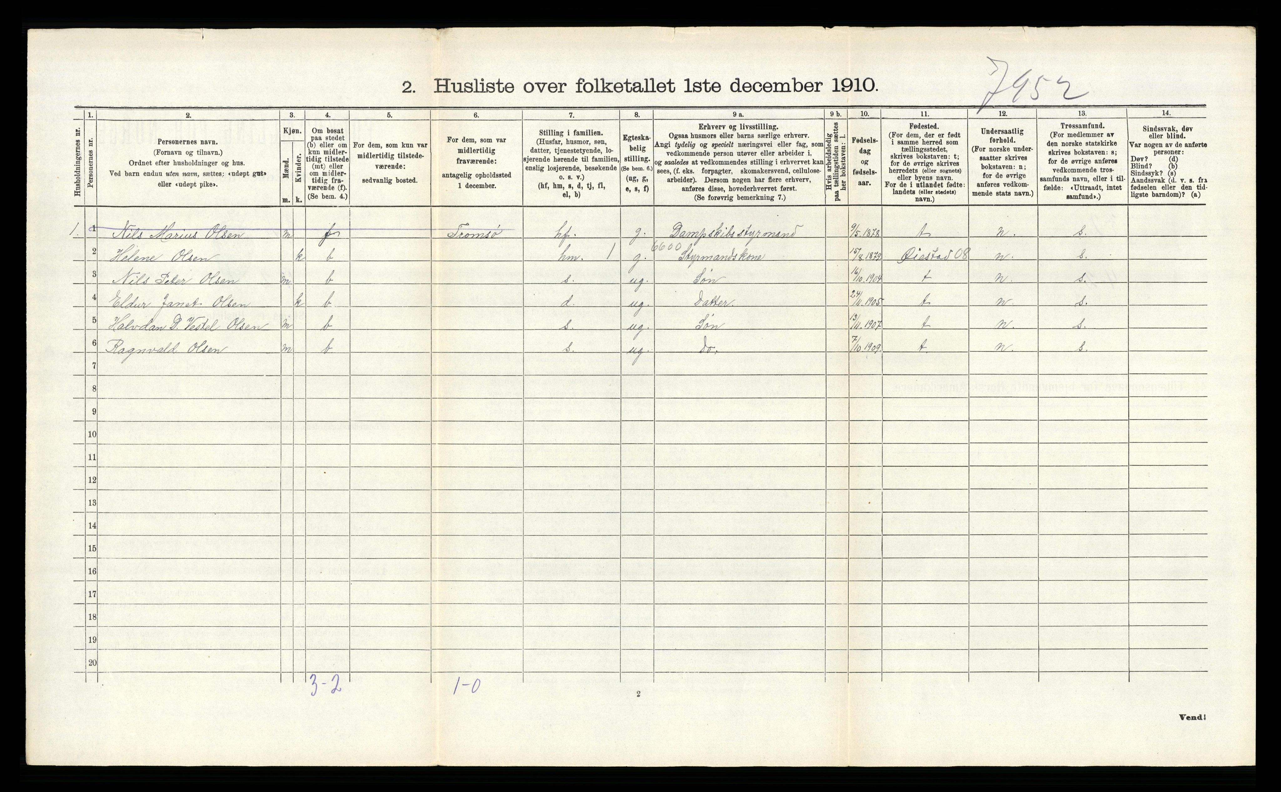 RA, 1910 census for Tromøy, 1910, p. 839