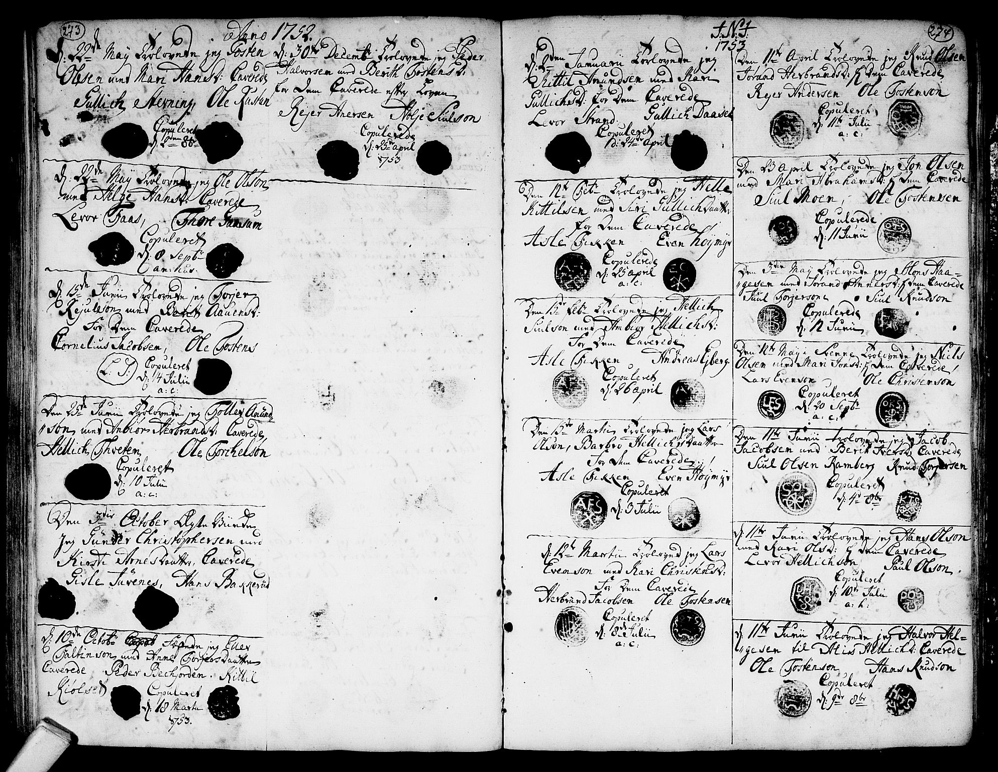 Flesberg kirkebøker, SAKO/A-18/F/Fa/L0003: Parish register (official) no. I 3, 1748-1790, p. 273-274