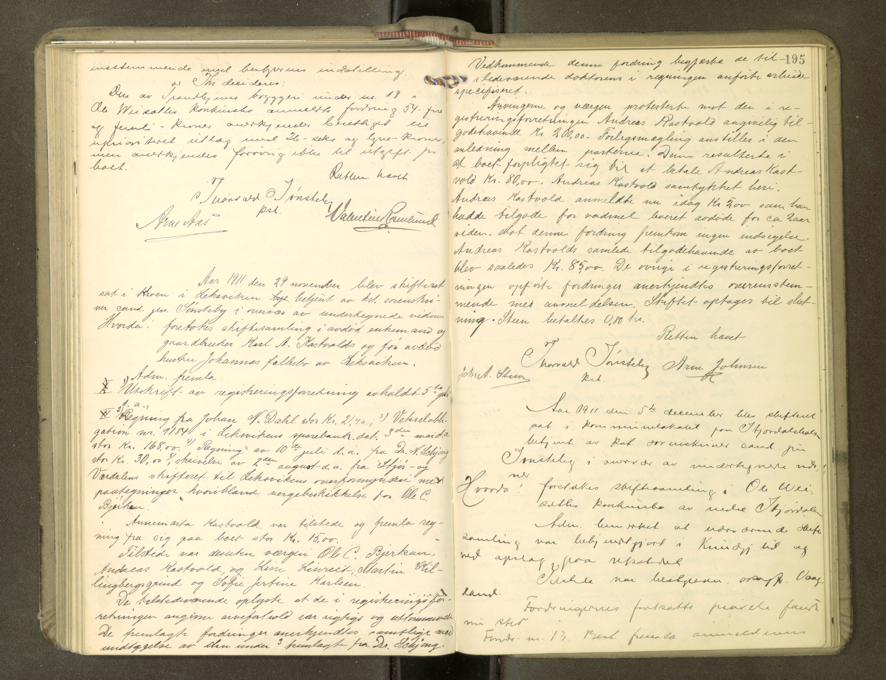 Stjør- og Verdal sorenskriveri, AV/SAT-A-4167/1/3/3B/L0011: Skifteforhandlingsprotokoll, 1909-1912, p. 195