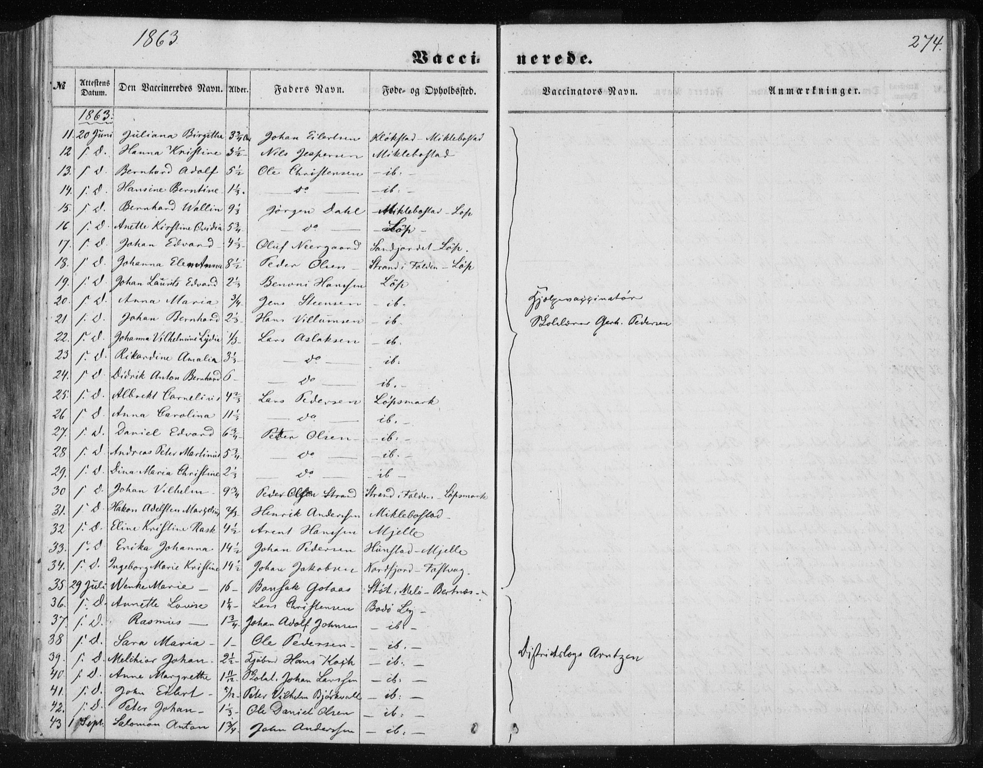 Ministerialprotokoller, klokkerbøker og fødselsregistre - Nordland, AV/SAT-A-1459/801/L0028: Parish register (copy) no. 801C03, 1855-1867, p. 274