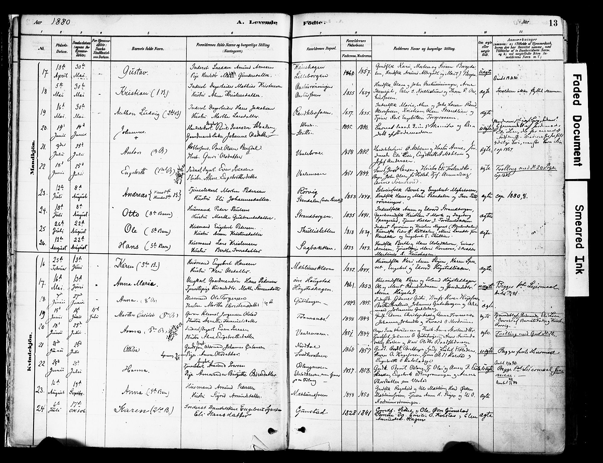 Ringebu prestekontor, AV/SAH-PREST-082/H/Ha/Haa/L0008: Parish register (official) no. 8, 1878-1898, p. 13