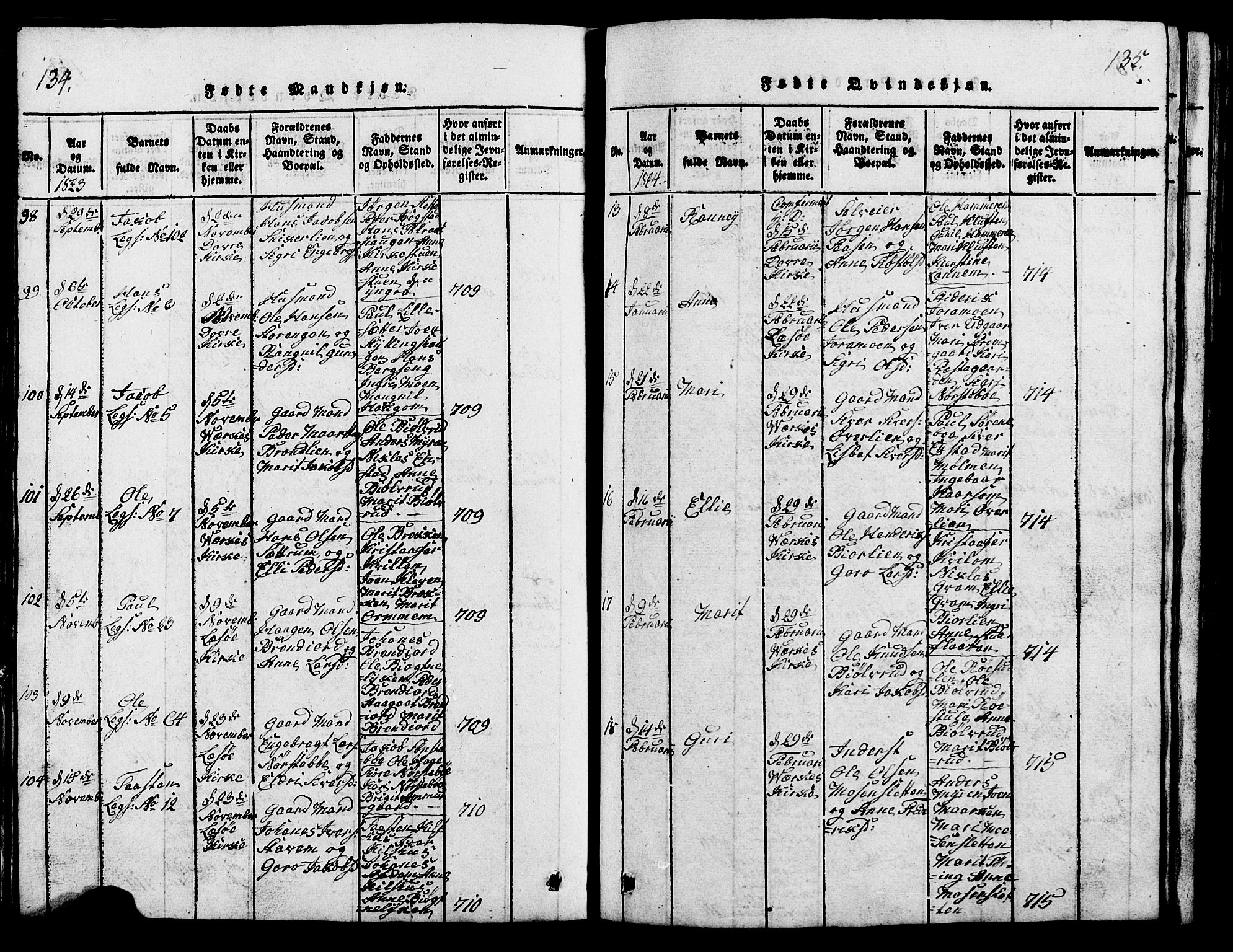 Lesja prestekontor, AV/SAH-PREST-068/H/Ha/Hab/L0001: Parish register (copy) no. 1, 1820-1831, p. 134-135