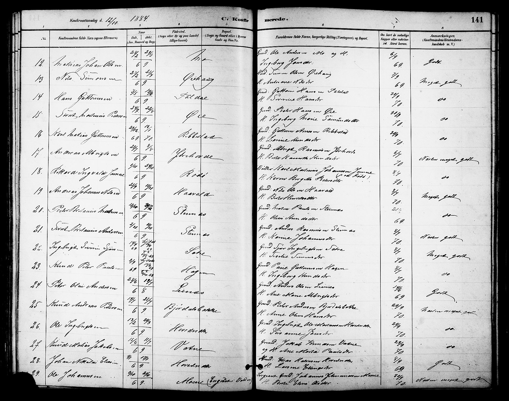 Ministerialprotokoller, klokkerbøker og fødselsregistre - Møre og Romsdal, AV/SAT-A-1454/513/L0189: Parish register (copy) no. 513C03, 1883-1904, p. 141