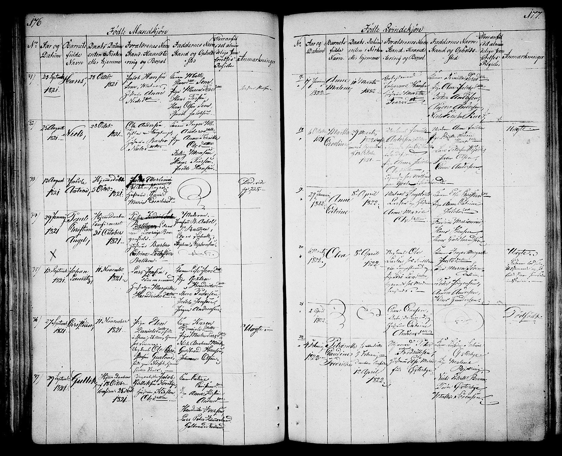 Larvik kirkebøker, AV/SAKO-A-352/G/Ga/L0002: Parish register (copy) no. I 2, 1807-1830, p. 176-177