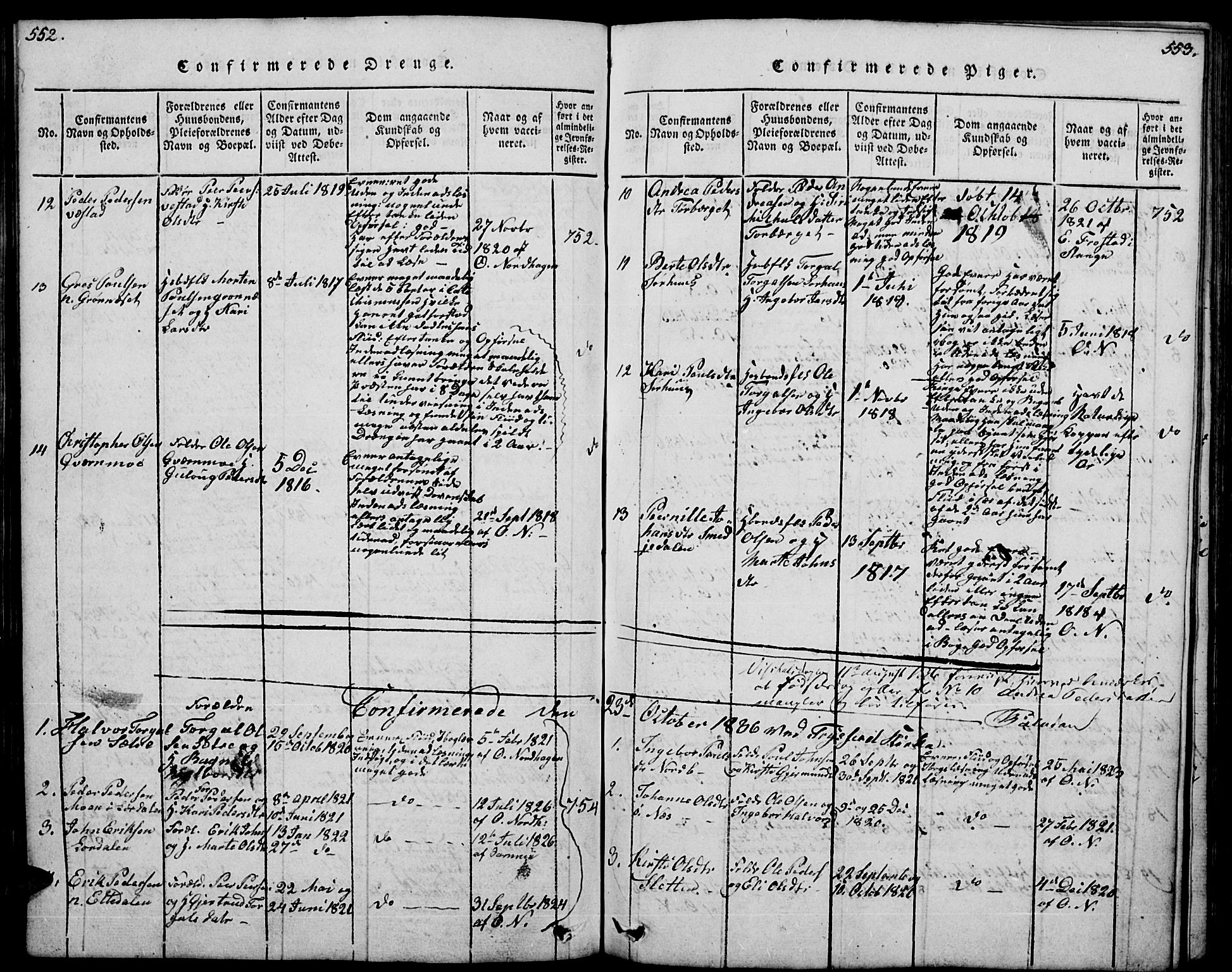 Trysil prestekontor, AV/SAH-PREST-046/H/Ha/Hab/L0004: Parish register (copy) no. 4, 1814-1841, p. 552-553