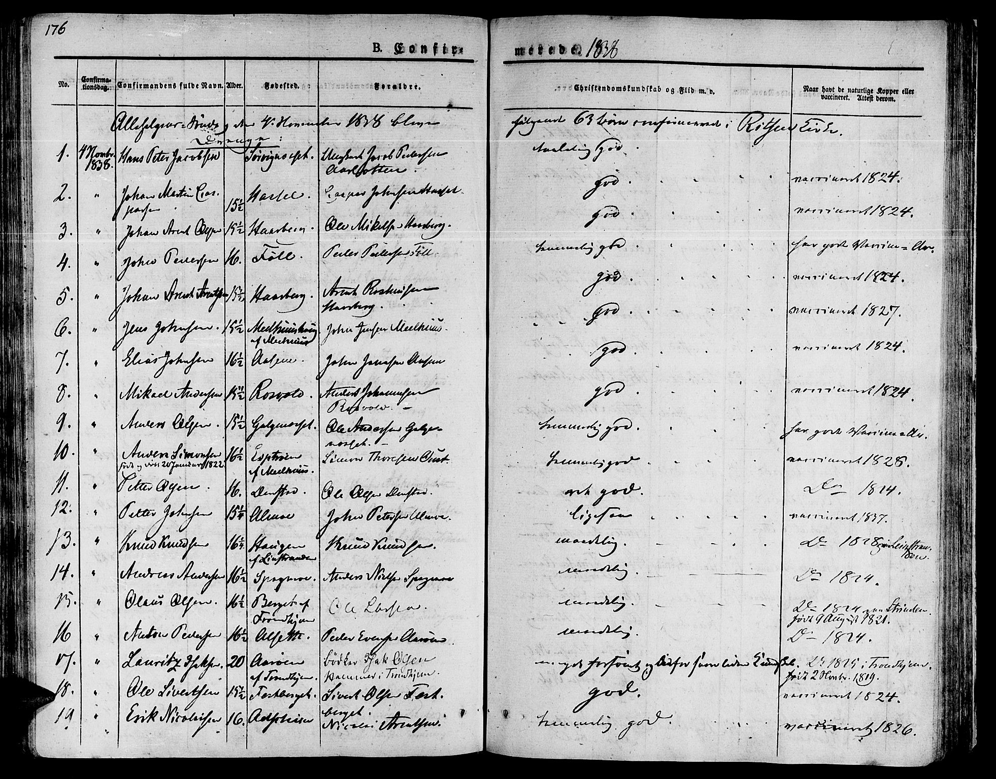 Ministerialprotokoller, klokkerbøker og fødselsregistre - Sør-Trøndelag, SAT/A-1456/646/L0609: Parish register (official) no. 646A07, 1826-1838, p. 176