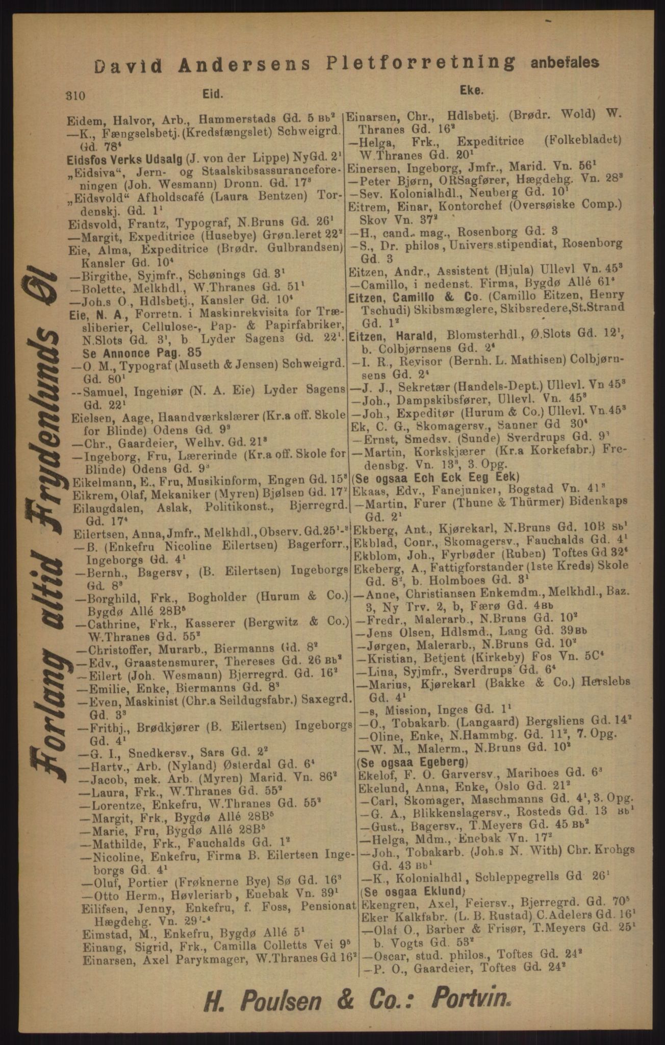 Kristiania/Oslo adressebok, PUBL/-, 1905, p. 310