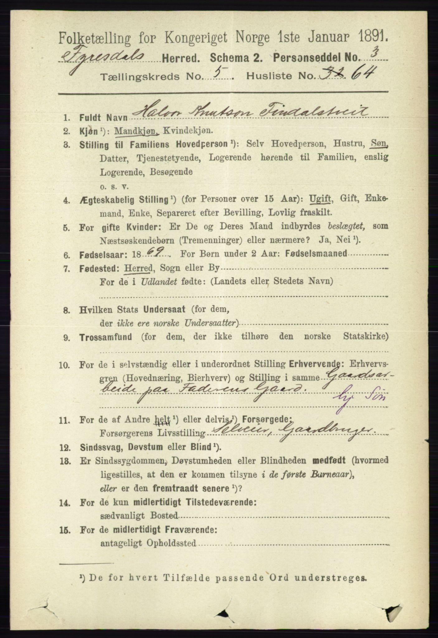 RA, 1891 census for 0831 Fyresdal, 1891, p. 1618