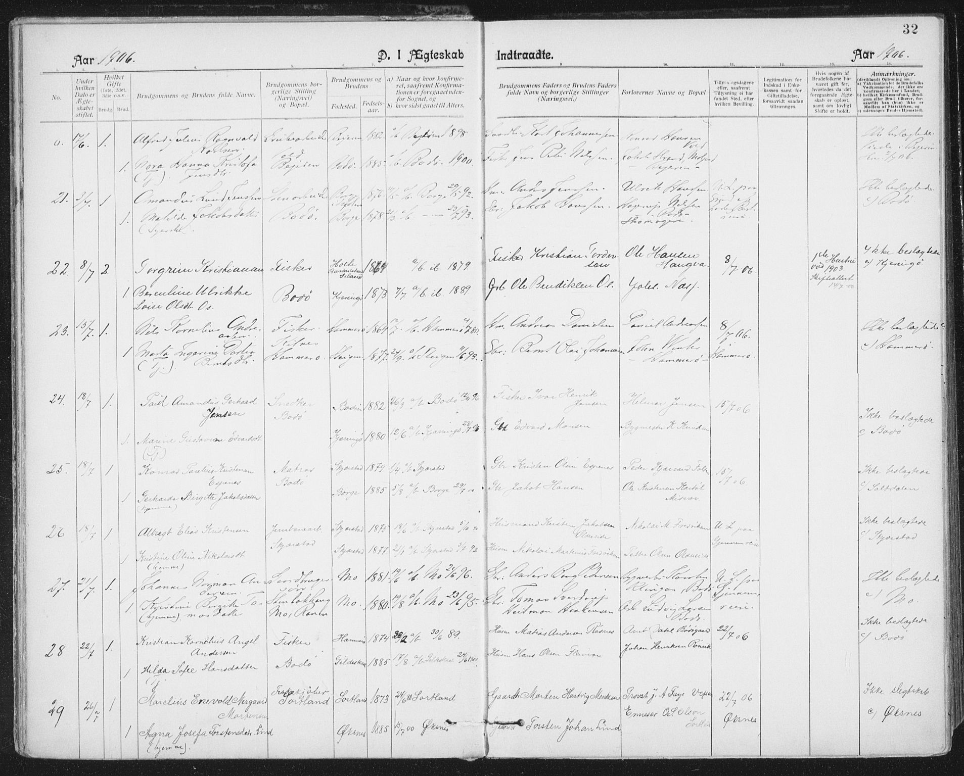 Ministerialprotokoller, klokkerbøker og fødselsregistre - Nordland, AV/SAT-A-1459/801/L0012: Parish register (official) no. 801A12, 1900-1916, p. 32