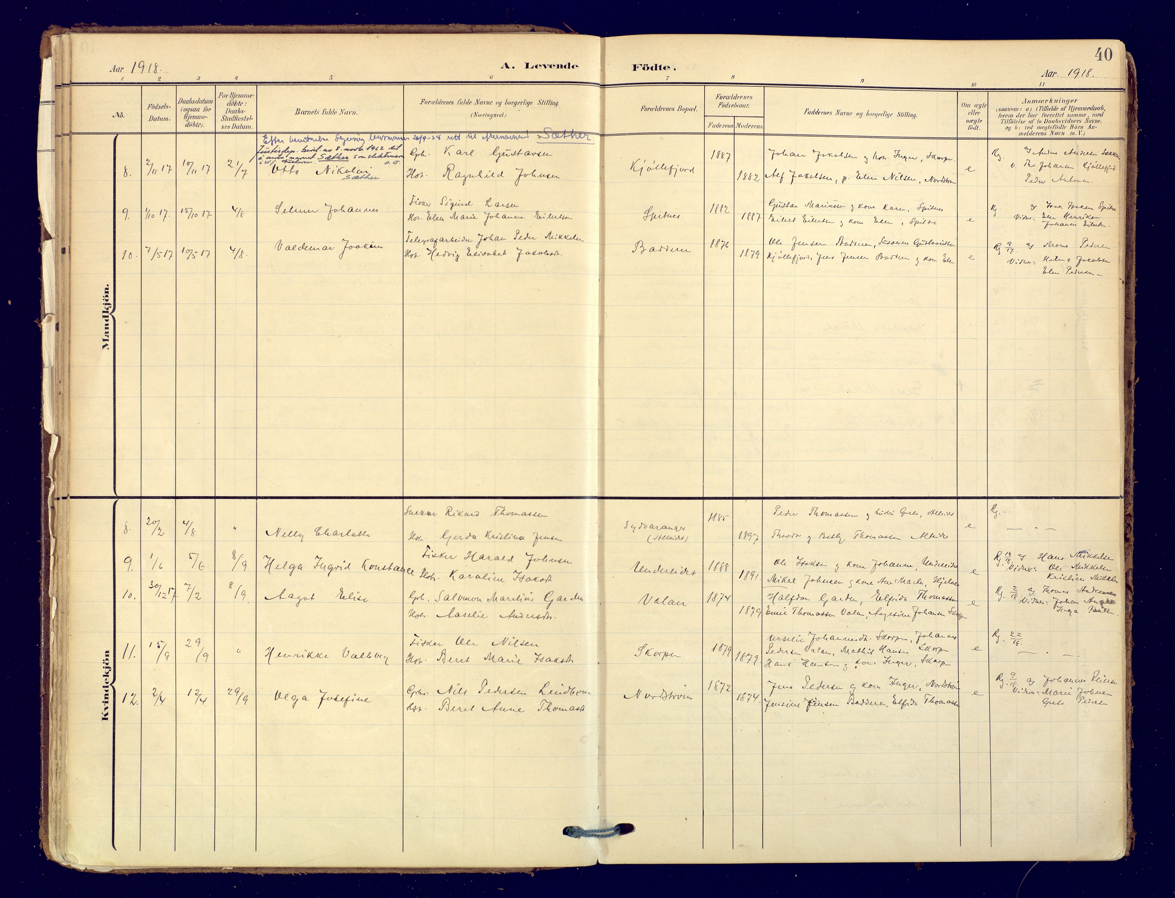 Skjervøy sokneprestkontor, AV/SATØ-S-1300/H/Ha/Haa: Parish register (official) no. 19, 1908-1936, p. 40