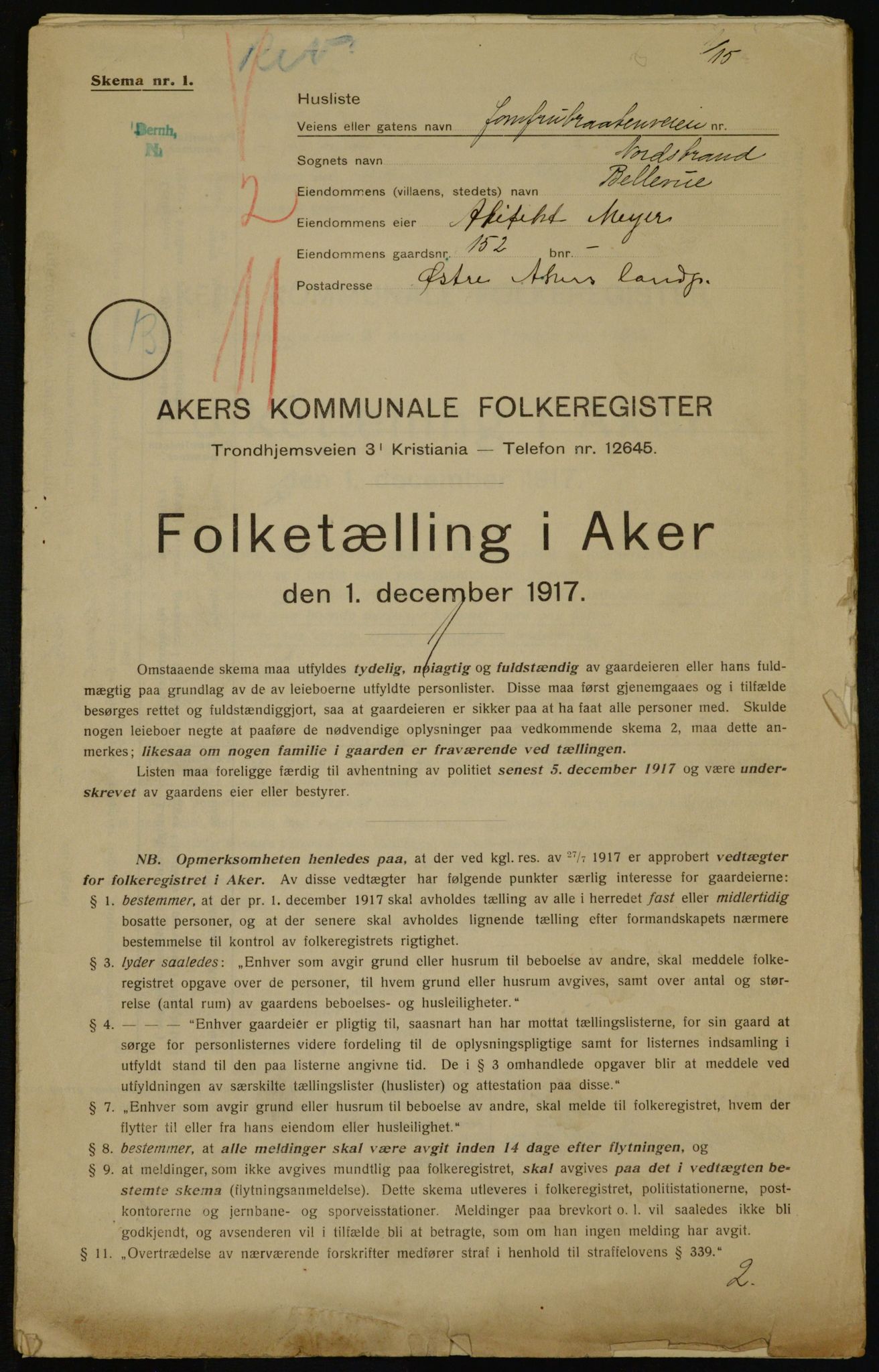 OBA, Municipal Census 1917 for Aker, 1917, p. 21644