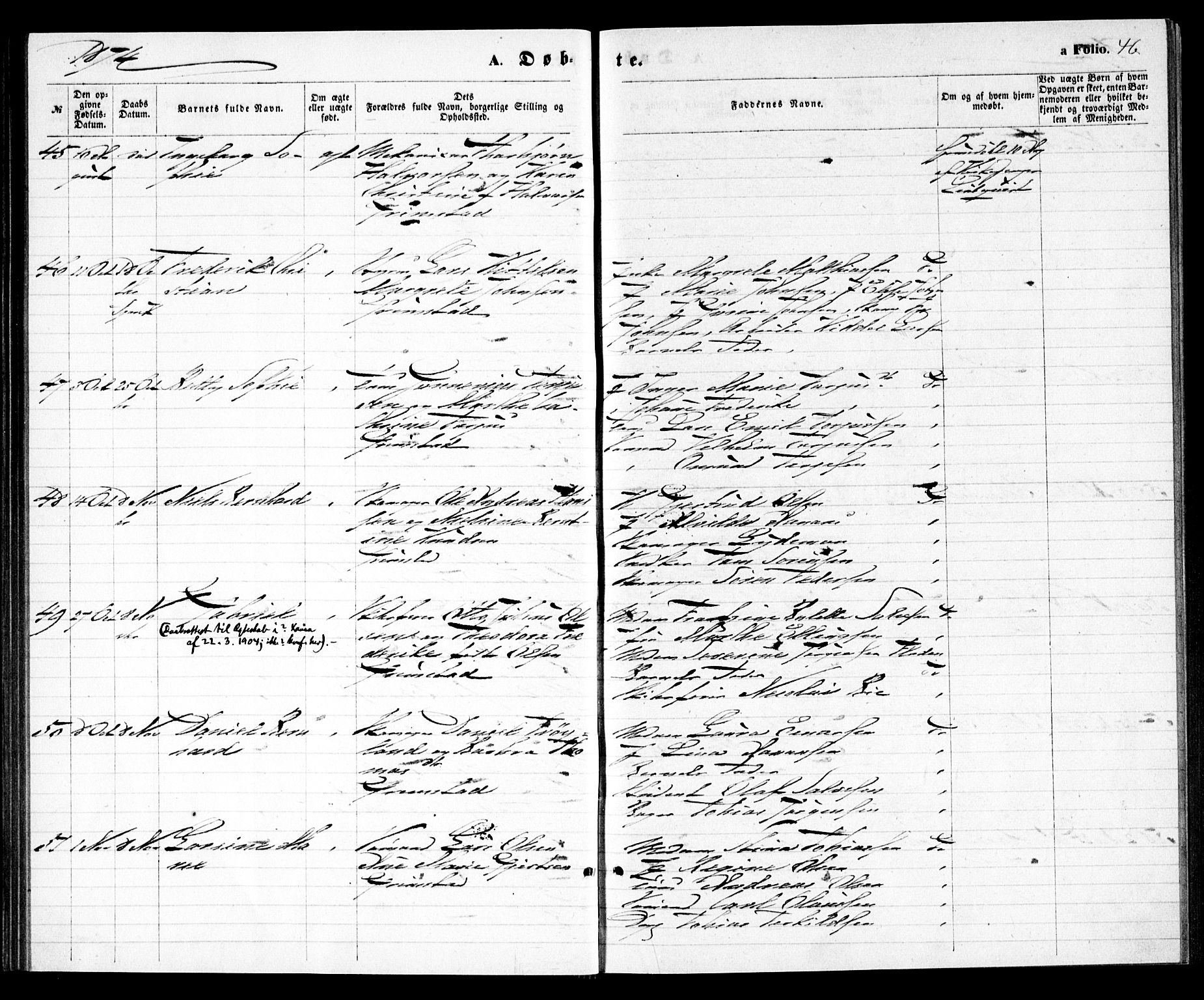 Grimstad sokneprestkontor, AV/SAK-1111-0017/F/Fa/L0002: Parish register (official) no. A 1, 1869-1881, p. 46