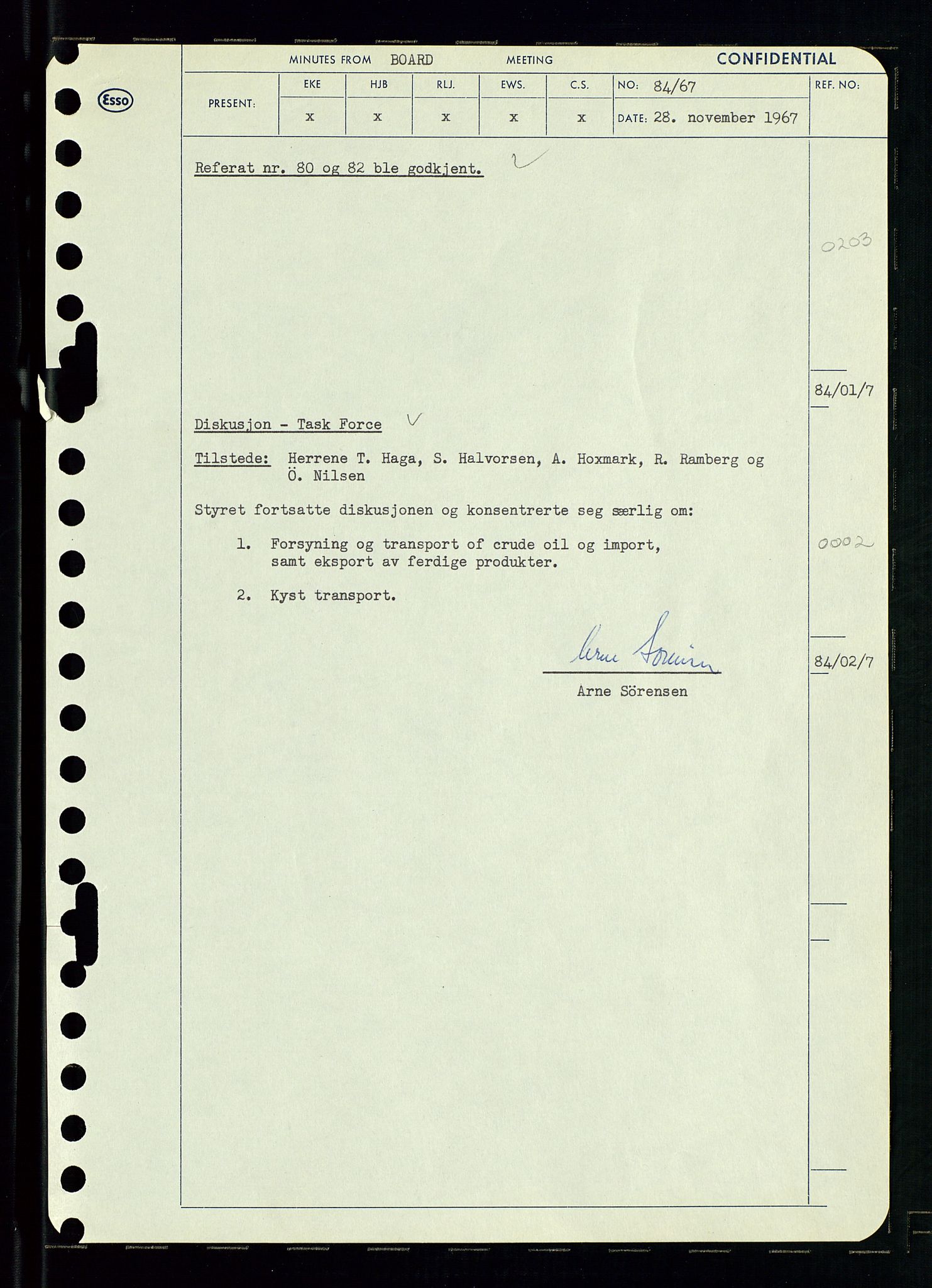 Pa 0982 - Esso Norge A/S, AV/SAST-A-100448/A/Aa/L0002/0003: Den administrerende direksjon Board minutes (styrereferater) / Den administrerende direksjon Board minutes (styrereferater), 1967, p. 171