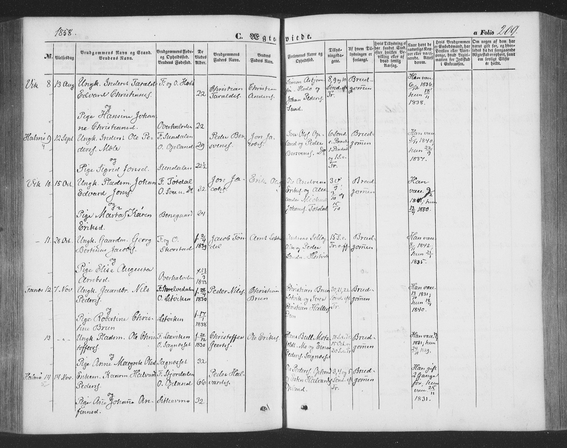 Ministerialprotokoller, klokkerbøker og fødselsregistre - Nord-Trøndelag, SAT/A-1458/773/L0615: Parish register (official) no. 773A06, 1857-1870, p. 209