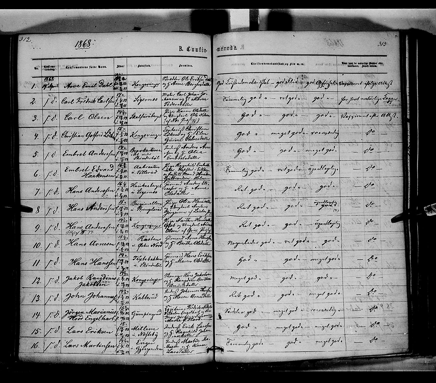 Vinger prestekontor, AV/SAH-PREST-024/H/Ha/Haa/L0011: Parish register (official) no. 11, 1862-1870, p. 313