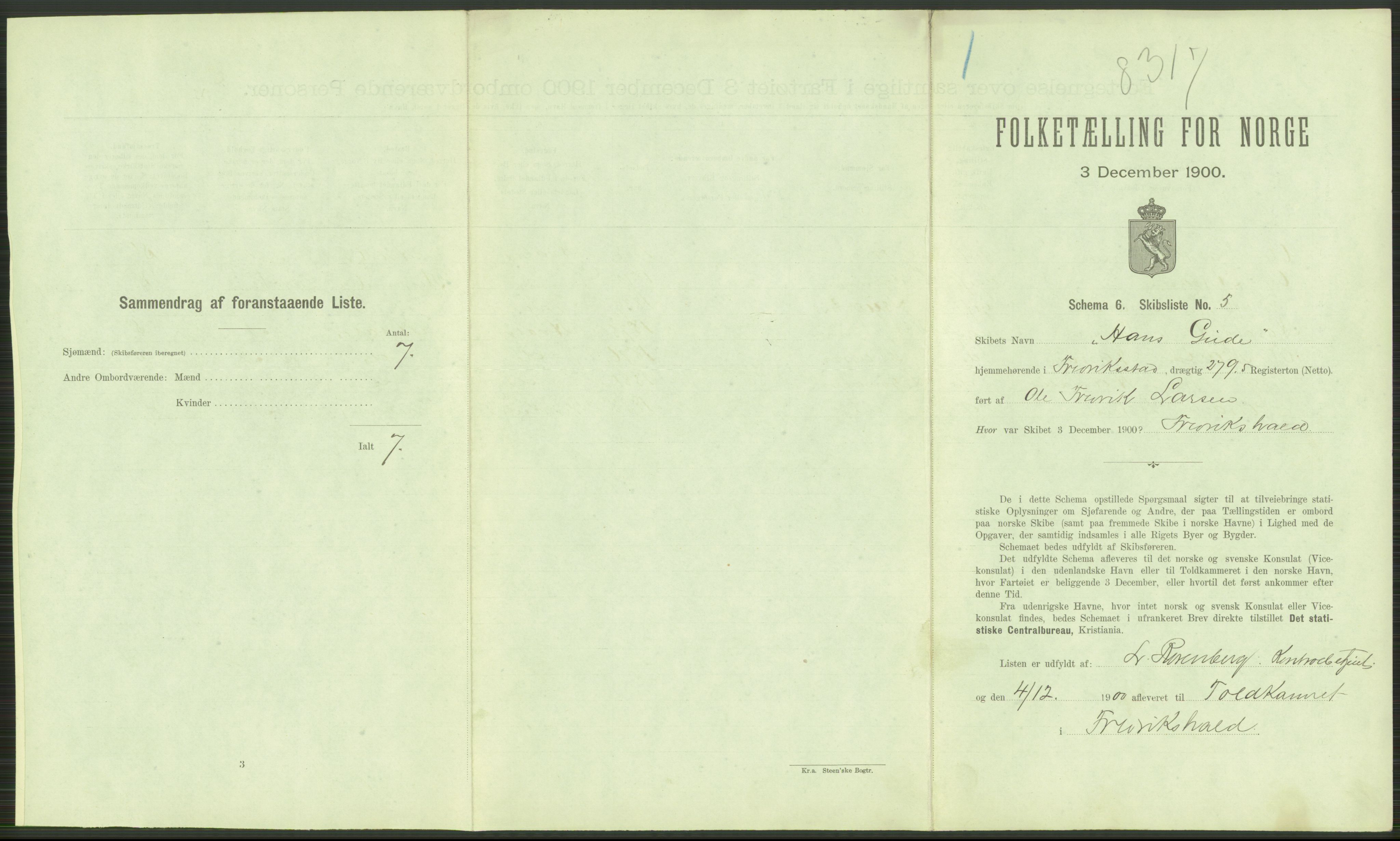 RA, 1900 Census - ship lists from ships in Norwegian harbours, harbours abroad and at sea, 1900, p. 11
