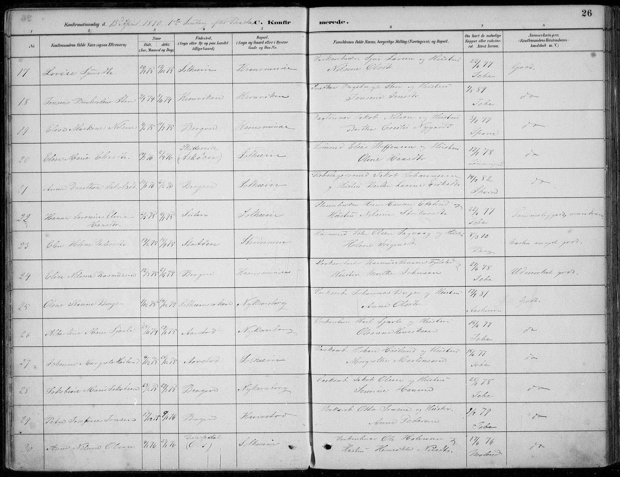 Årstad Sokneprestembete, AV/SAB-A-79301/H/Haa/L0006: Parish register (official) no. B 1, 1886-1901, p. 26