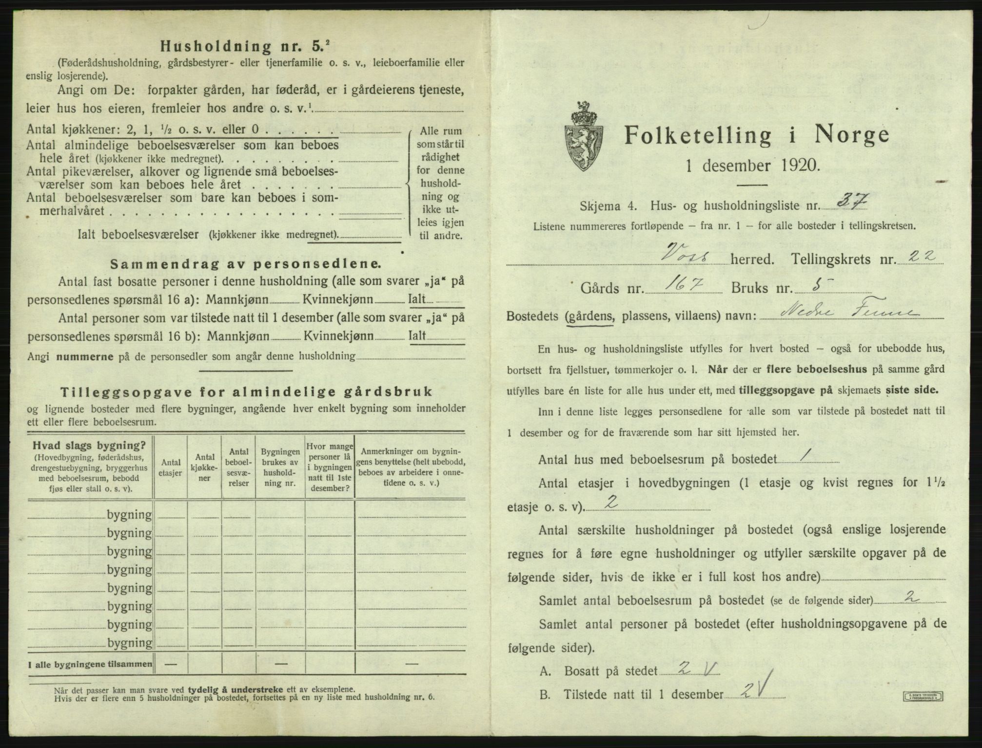SAB, 1920 census for Voss, 1920, p. 2009